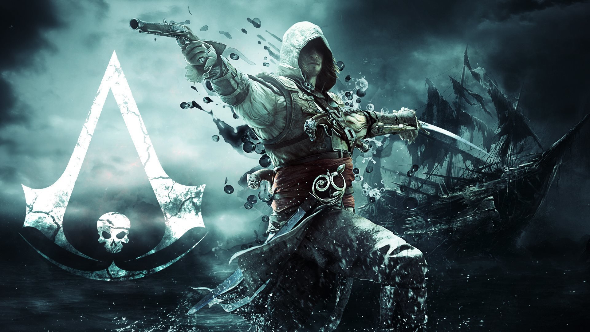 assassin s creed iv: black flag assassino pirata edward kenway pistola spada bandiera nave