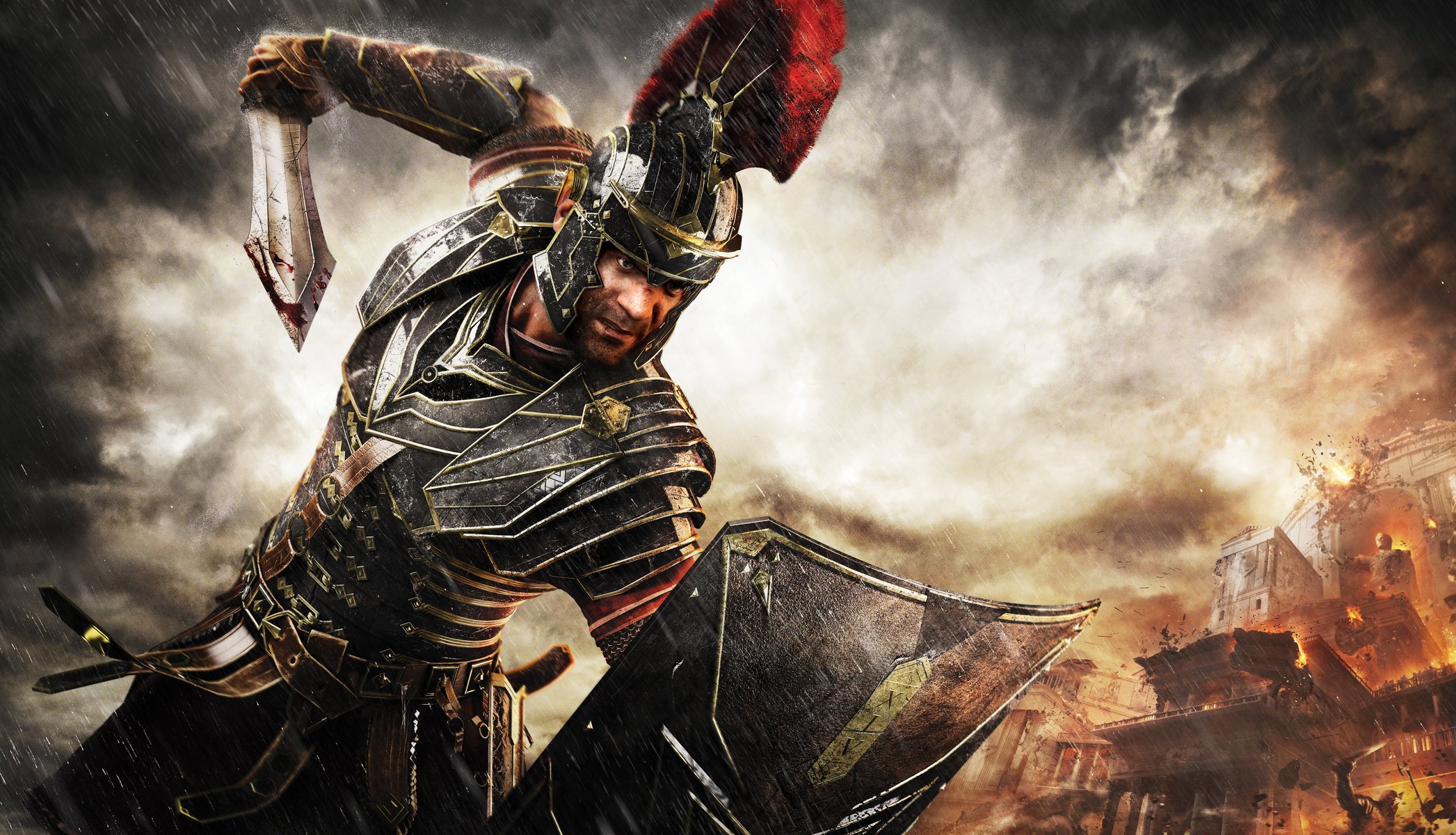 ryse : son of rome marius titus marius titus warrior rain sword shield rome clouds x-one crytek microsoft game studio