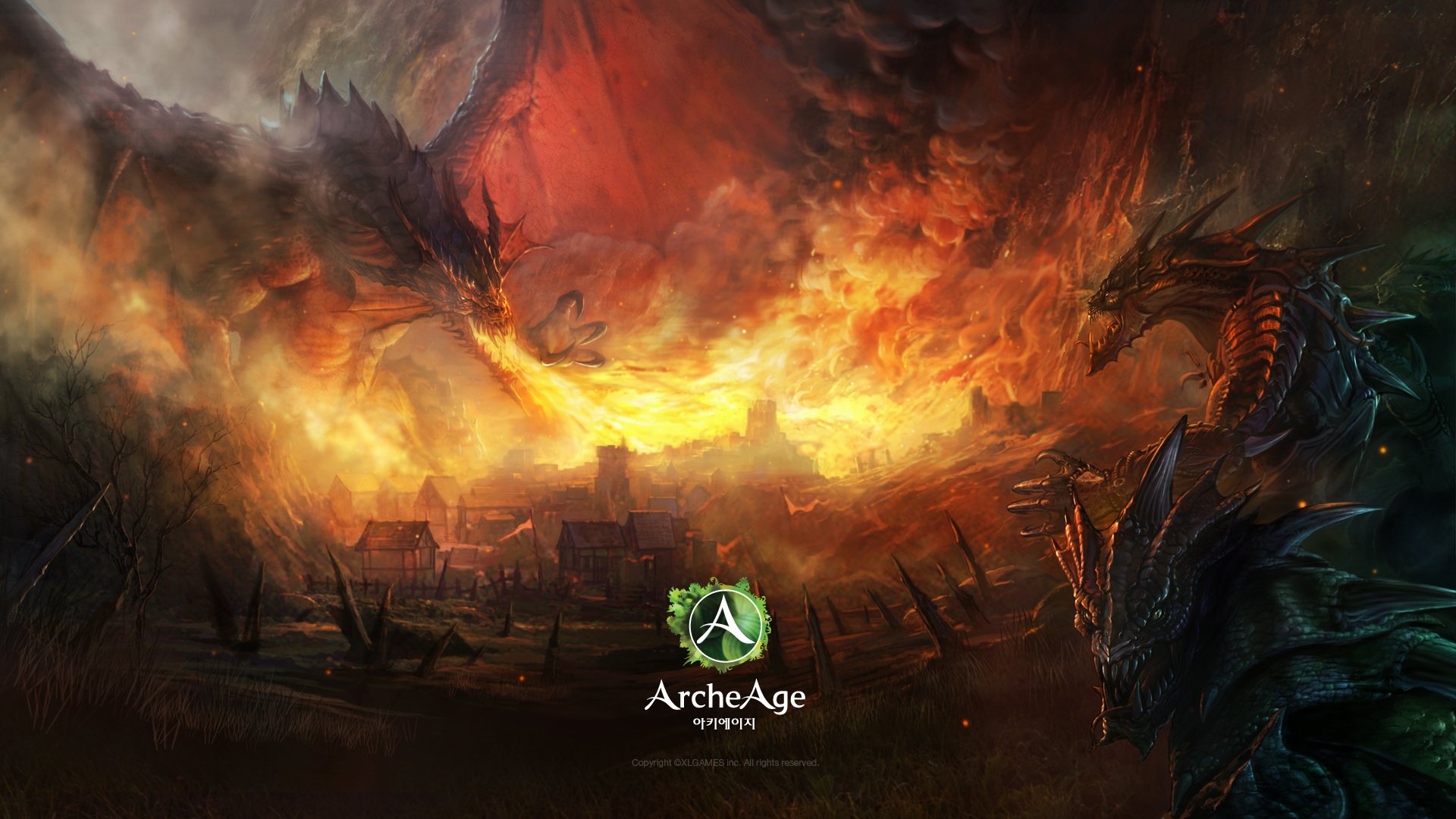 archeage mmorpg online game art creatures dragon fire mmorpg art monsters flames house