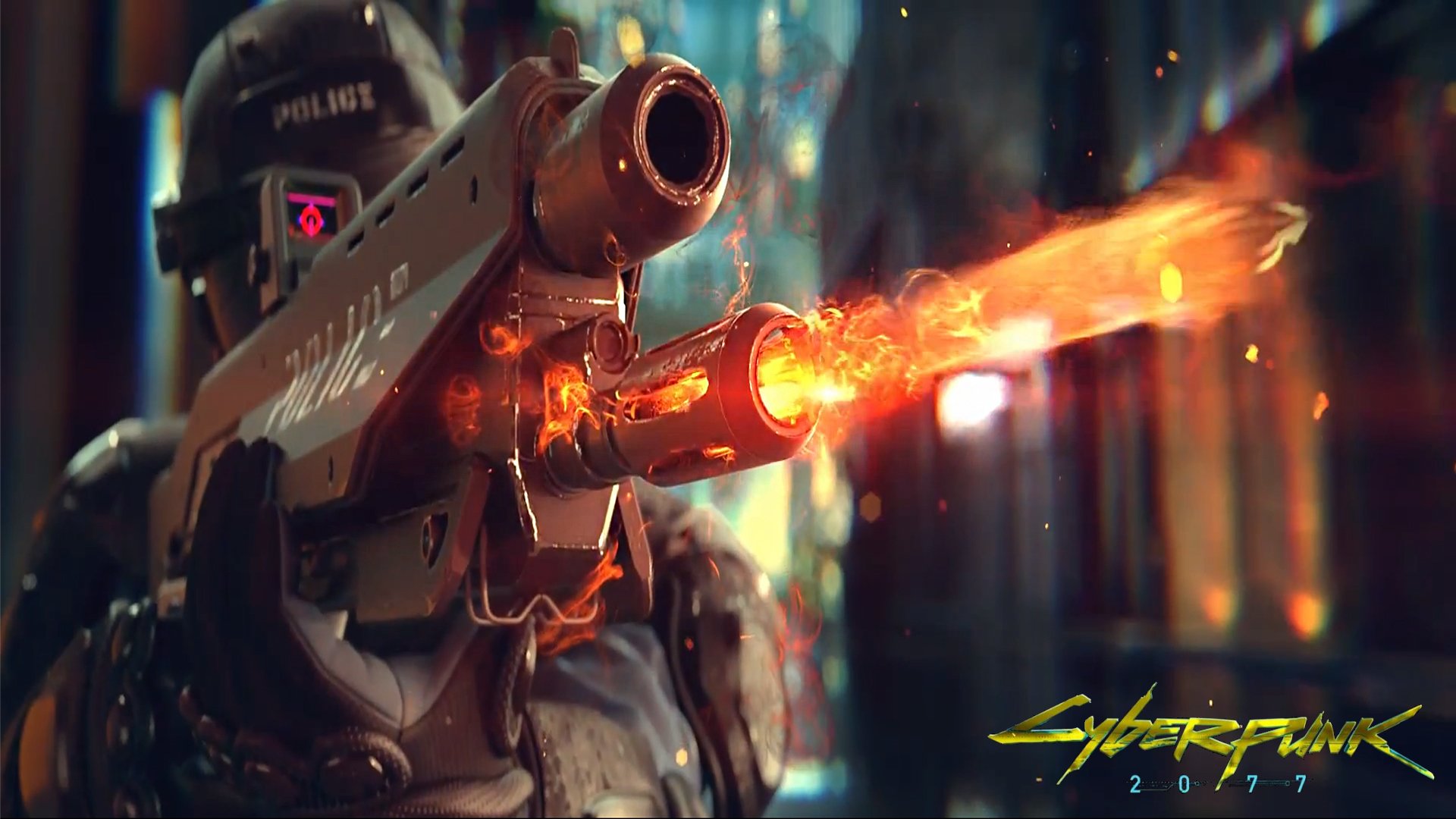 cyberpunk 2077 cyberpunk spiel polizei helm waffe feuer schießt