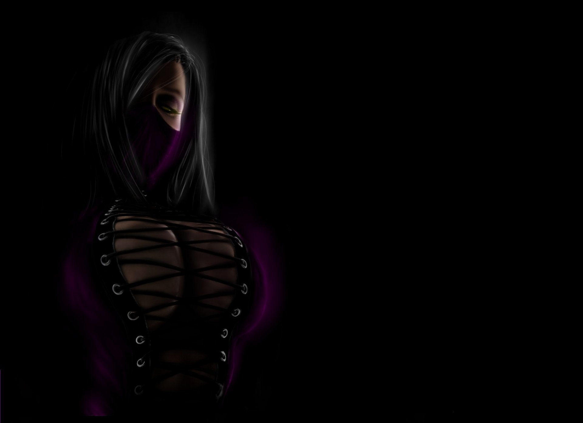 mortal kombat mileena art vue masque jeu personnage fond noir