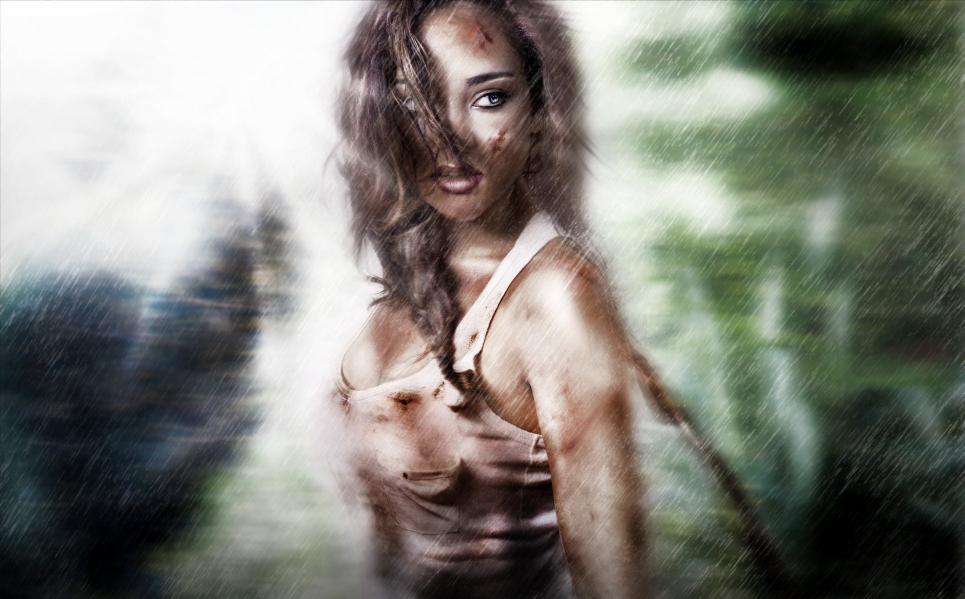 lara croft tomb raider fille vue pluie