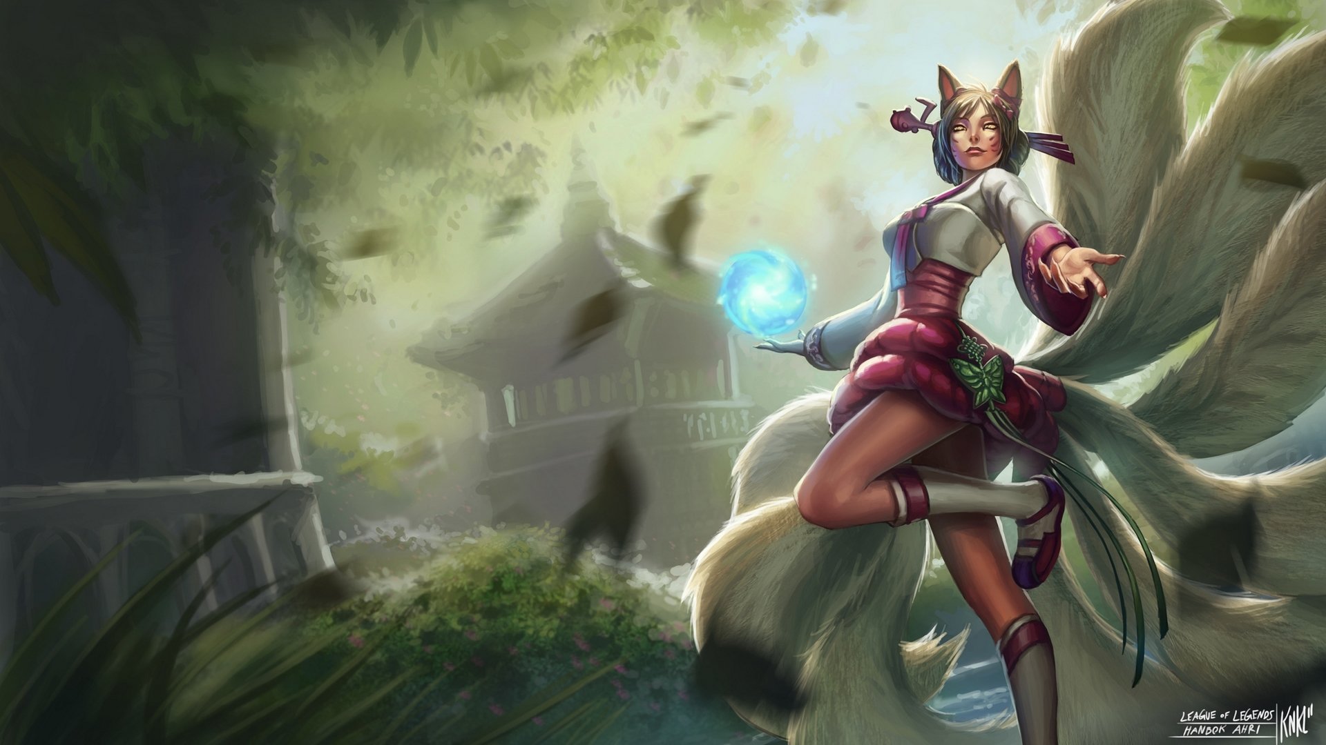 league of legends ahri mädchen ball magie schwänze