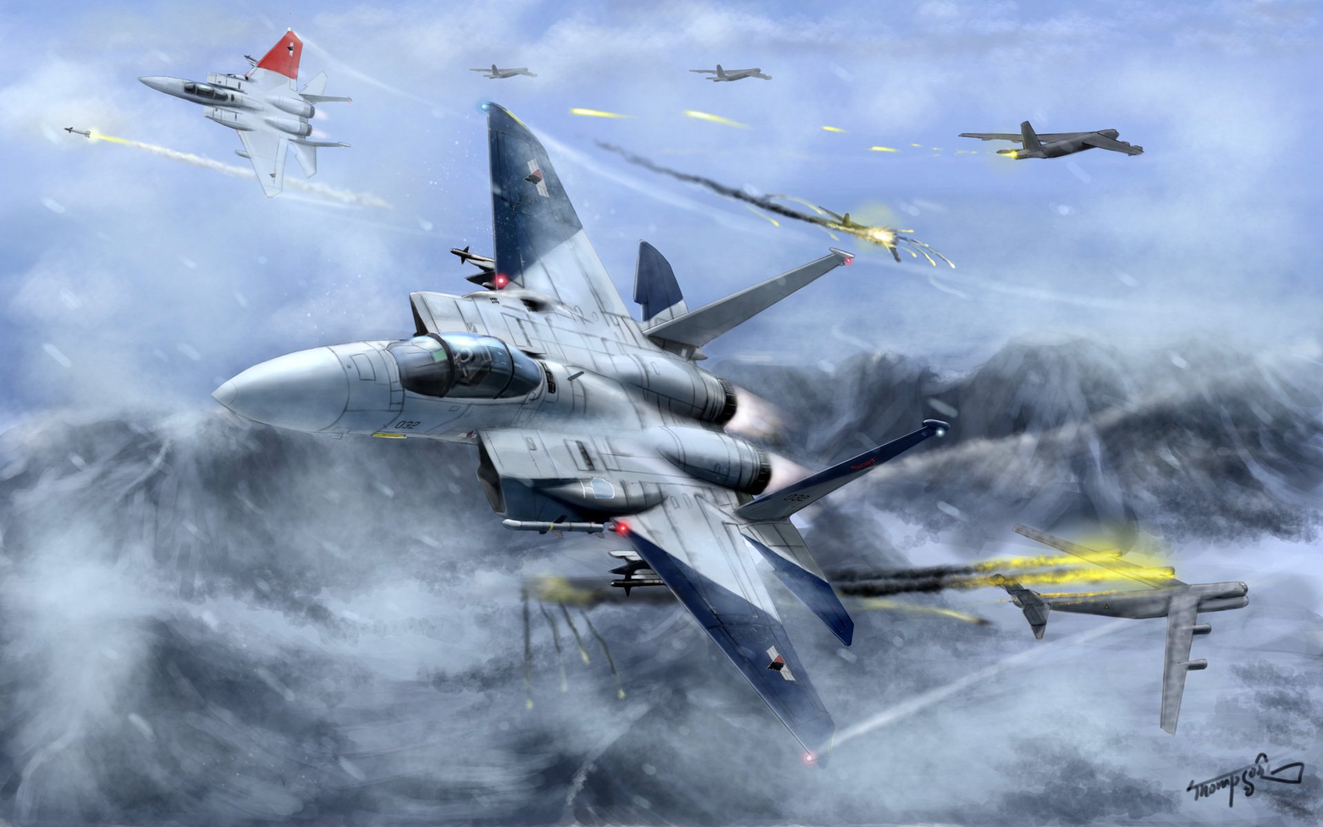 art ace combat samoloty myśliwce na niebie lot bitwa ogień góry śnieg