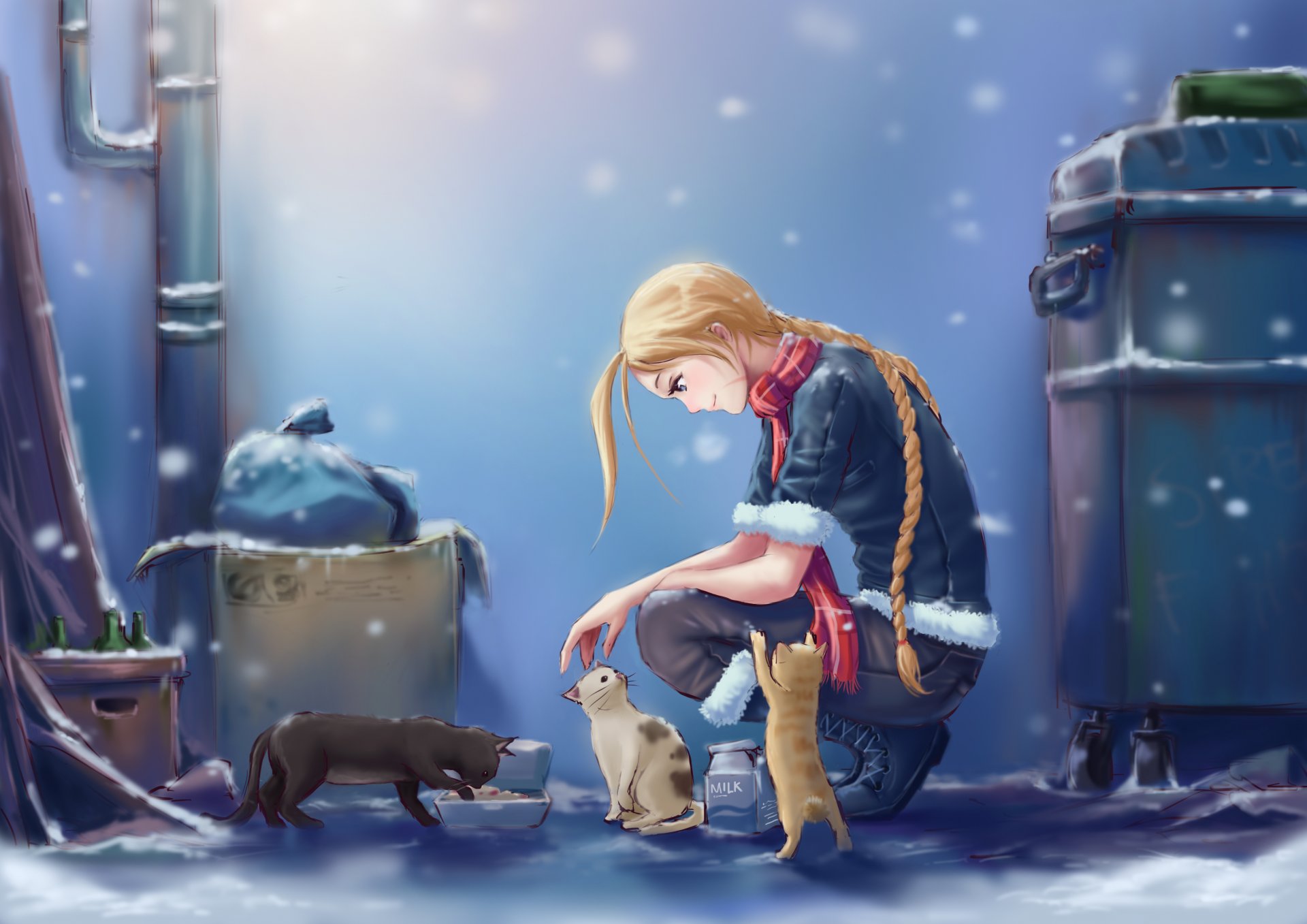 arte street fighter cammy chica calle gatos ciudad leche nieve