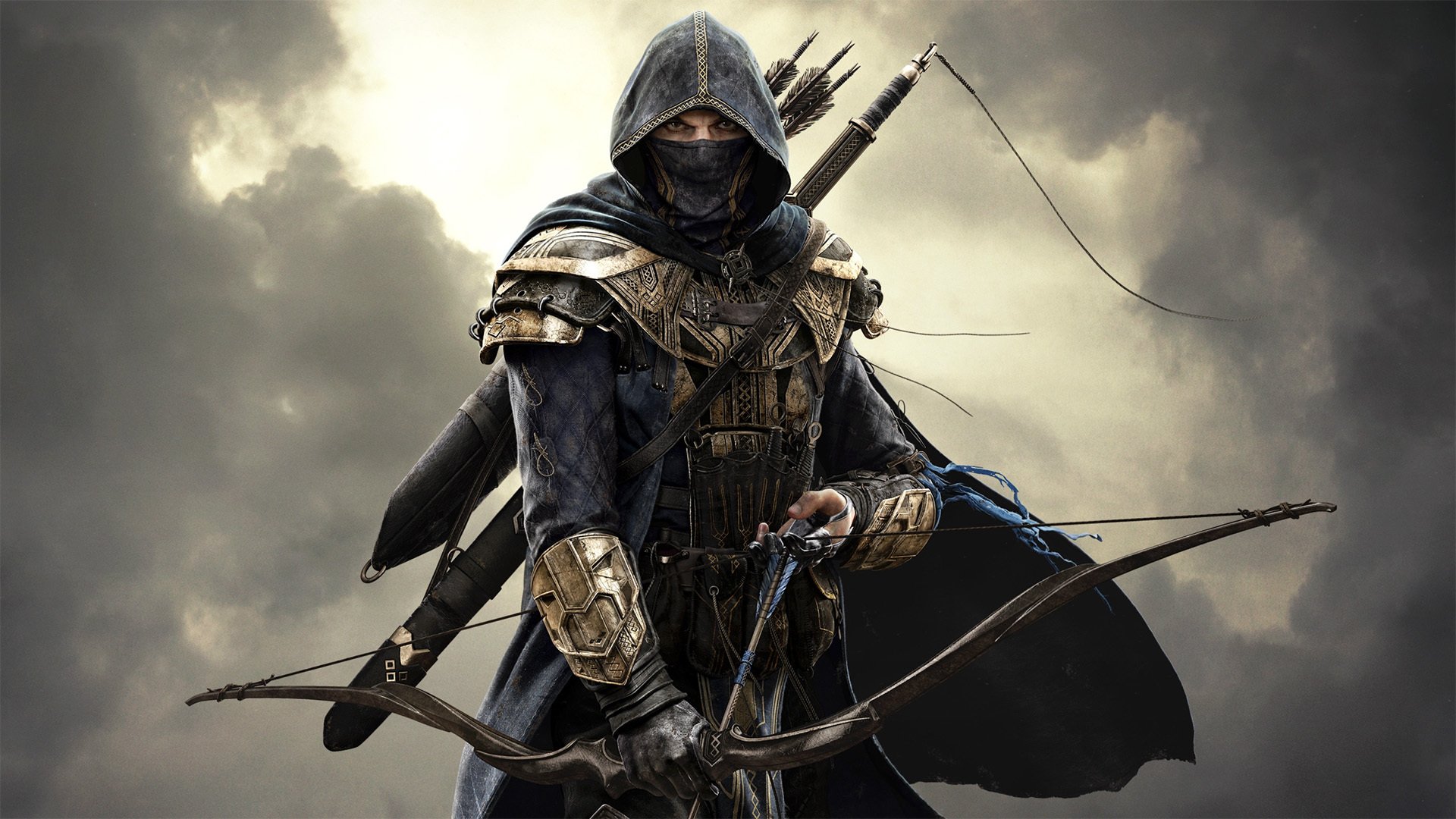 the elder scrolls online sword of the night warrior assassin killer torment hood sky clouds view sword boom armour mask zenimax online studios zenimax media bethesda softwork