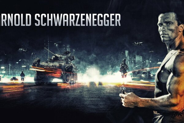 Arnold schwarzenegger art with a tank