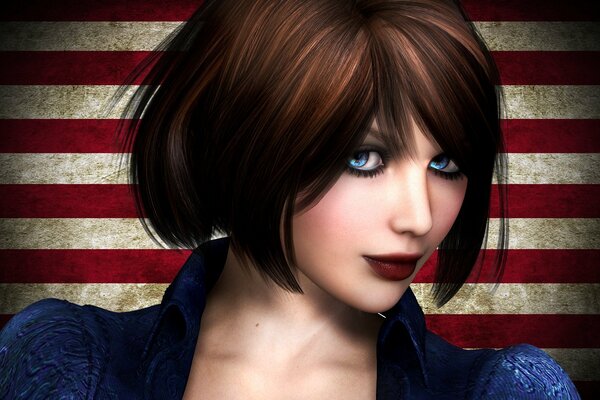 Elizabeth de bioshock infinite en el fondo de la bandera estadounidense