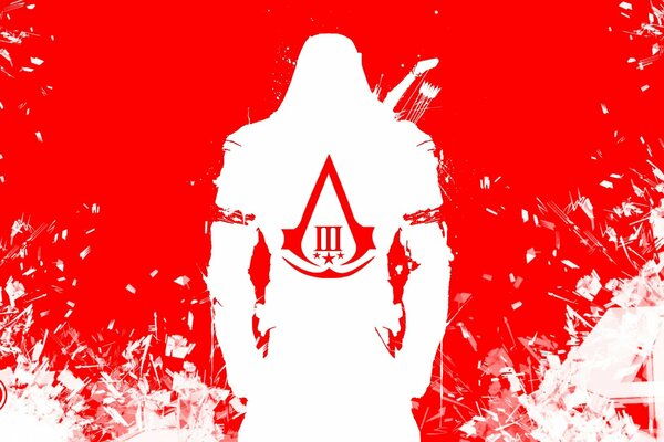 Illustration du jeu assassins creed 3 sur fond rouge ombre blanche