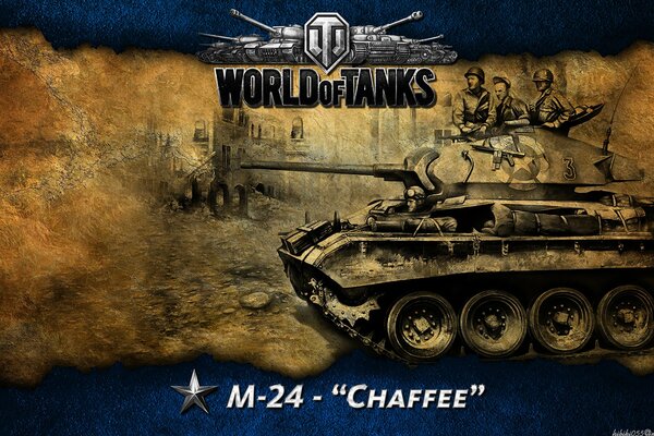 Affiche du jeu World of Tanks un Char avec un équipage de combat sur