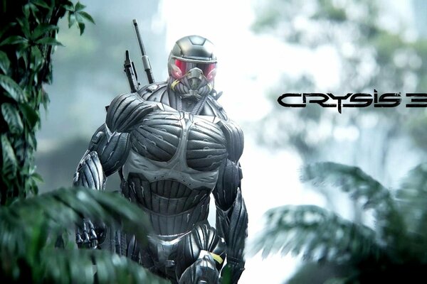 A soldier in a nanosuit in a fantastic jungle