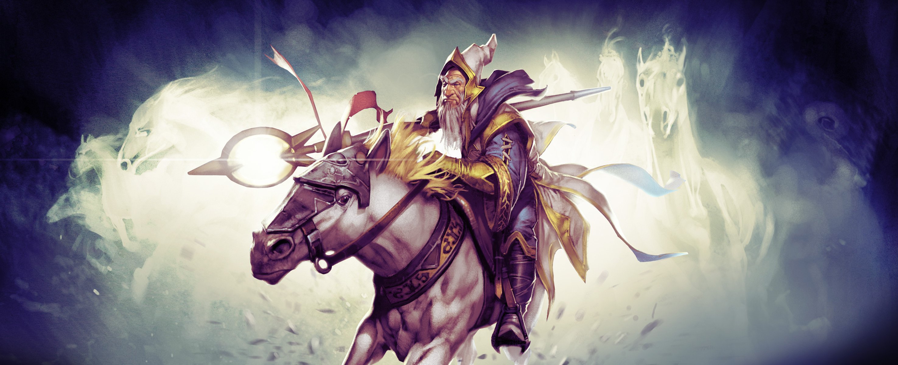 ezalor guardián de la luz mago gandalf gandalf bastón cetro jinete caballo dota 2 protección de los antiguos dota héroe splash art arte