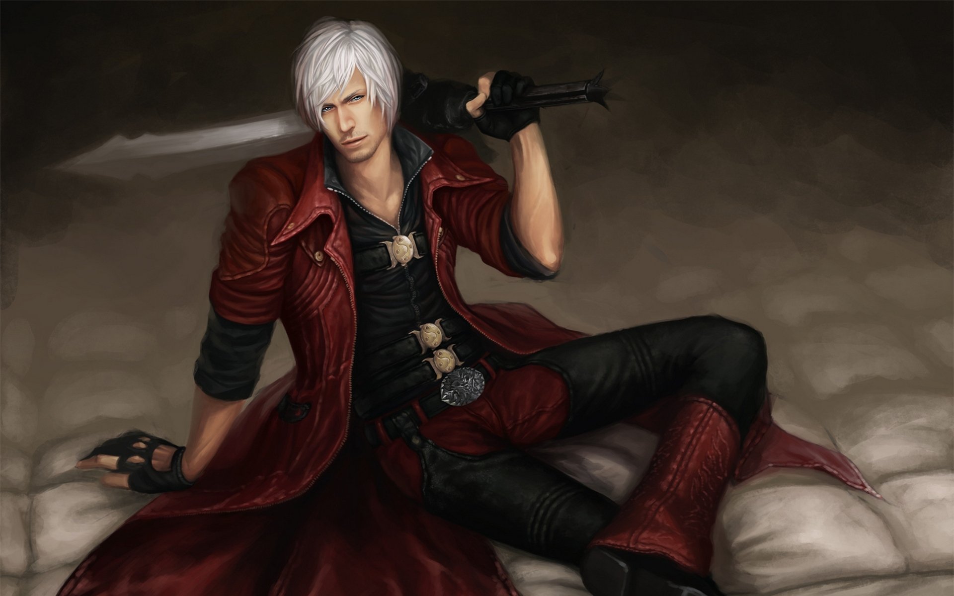 devil may cry 4 dmc 4 fondo de pantalla del juego dante saike fanart cazador de demonios semi-demonio espada rebelión ébano y gato medio demonio cazador rebellion pistolas capa roja