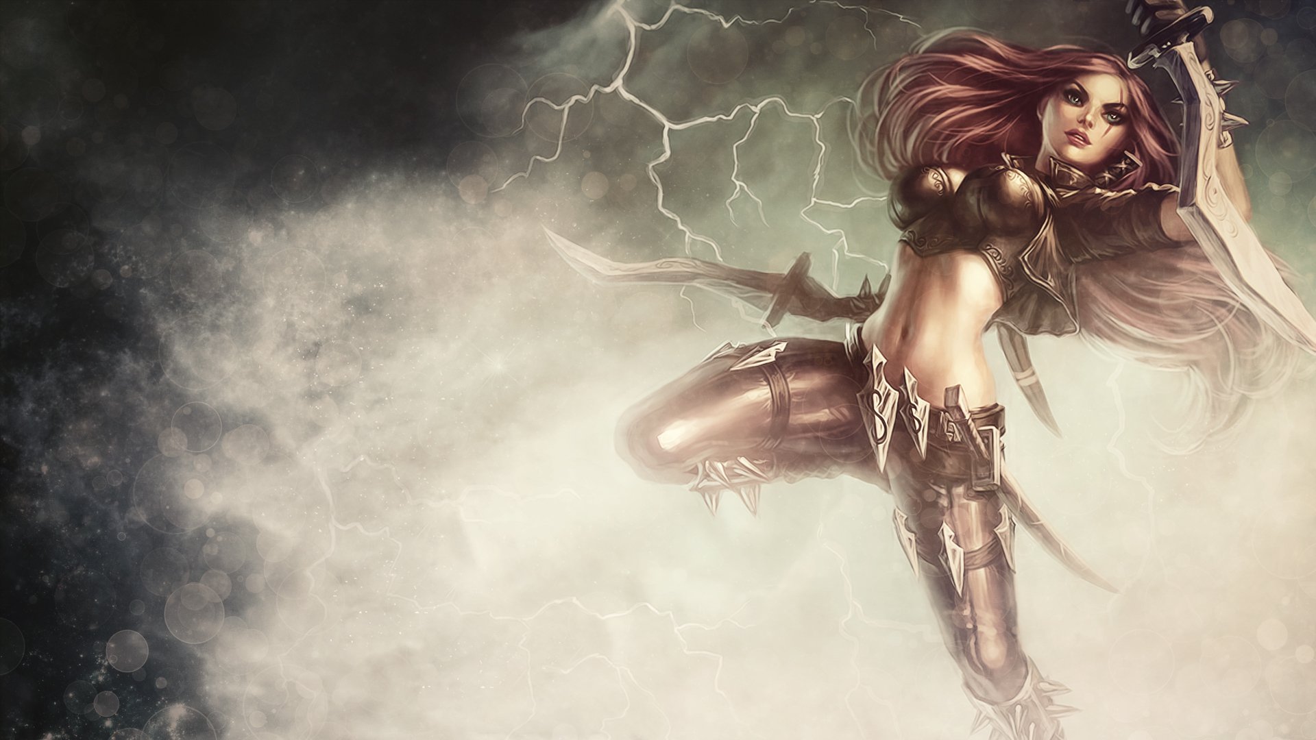 arte league of legends katarina ragazza salto spade fulmine