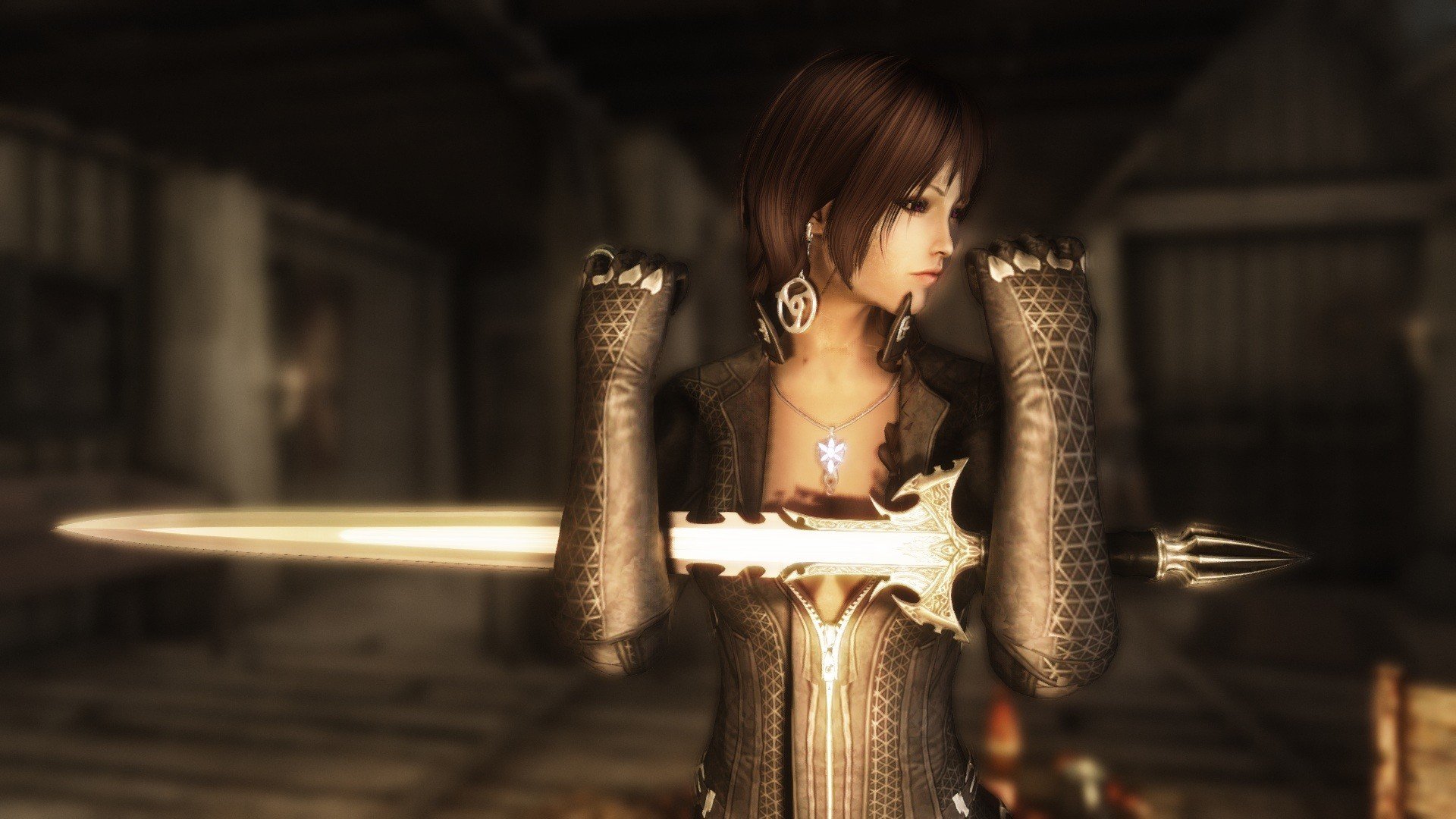 the elder scrolls v skyrim fille épée arme fond guerrier costume