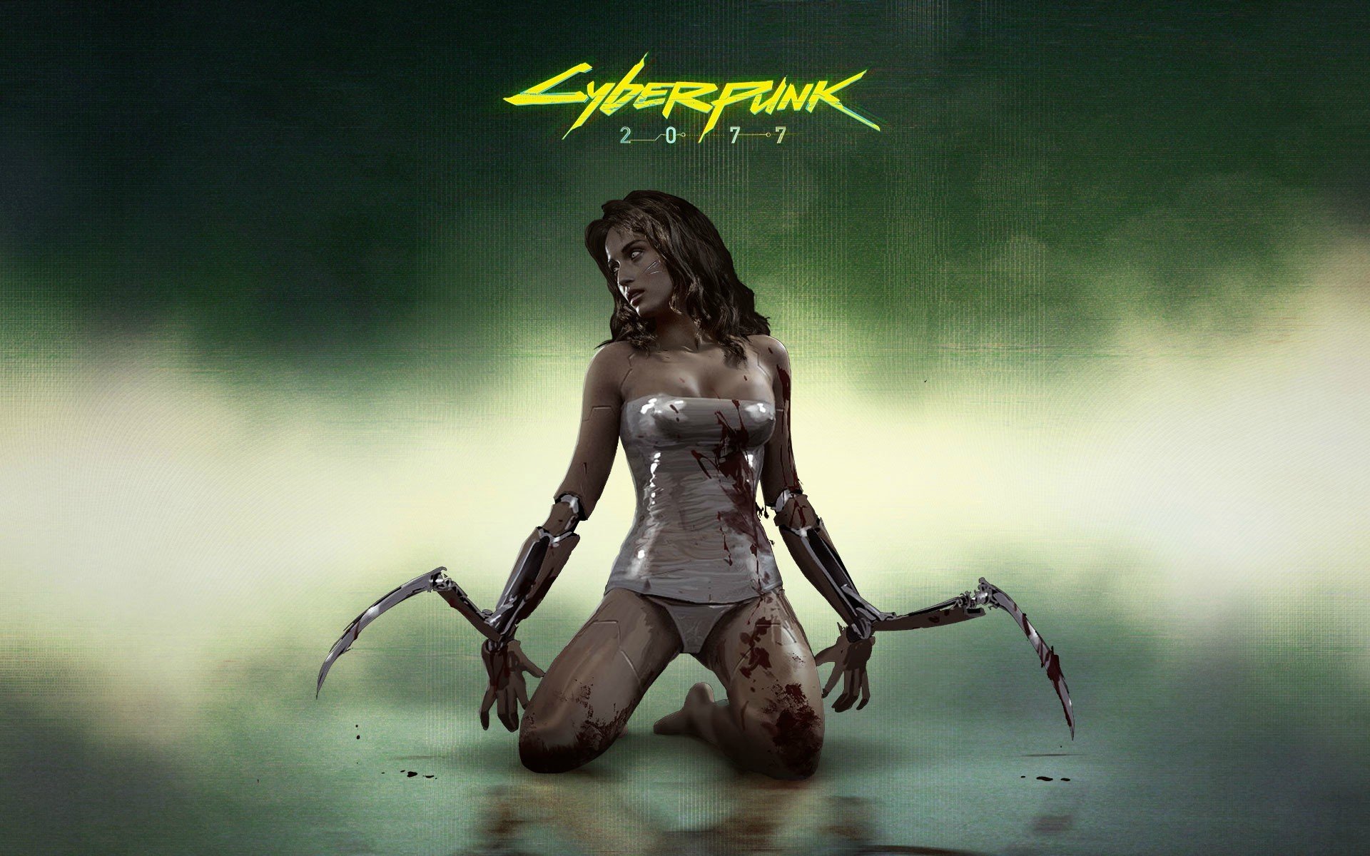 cyberpunk 2077 cyborg chica sangre cuchillas cd projekt red