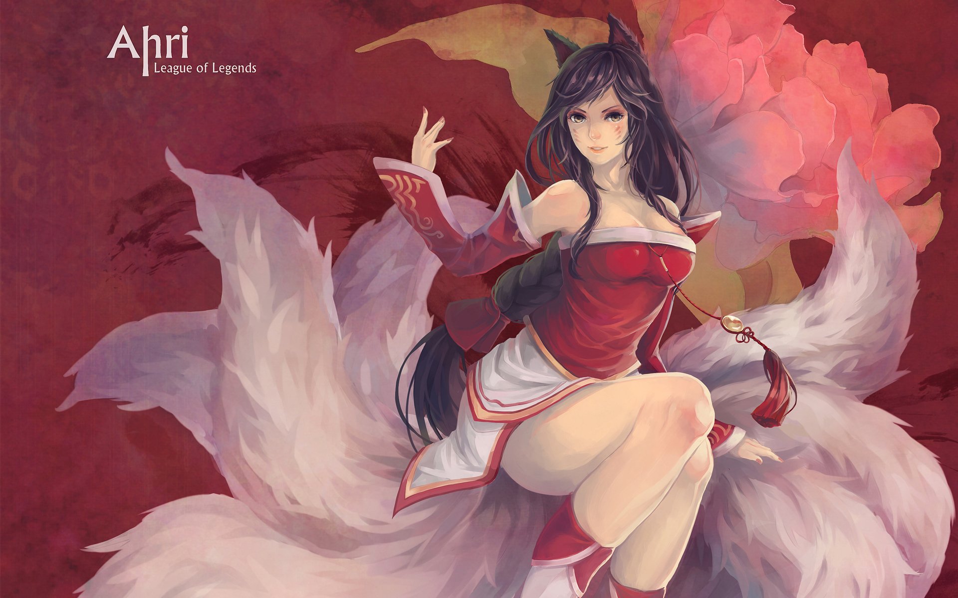 art yupi ahri league of legends girl tails ears background