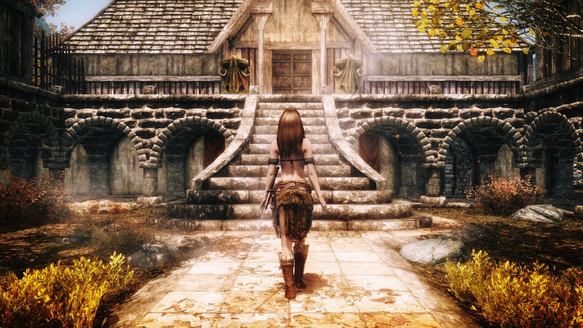 the elder scrolls v skyrim girl grass house road