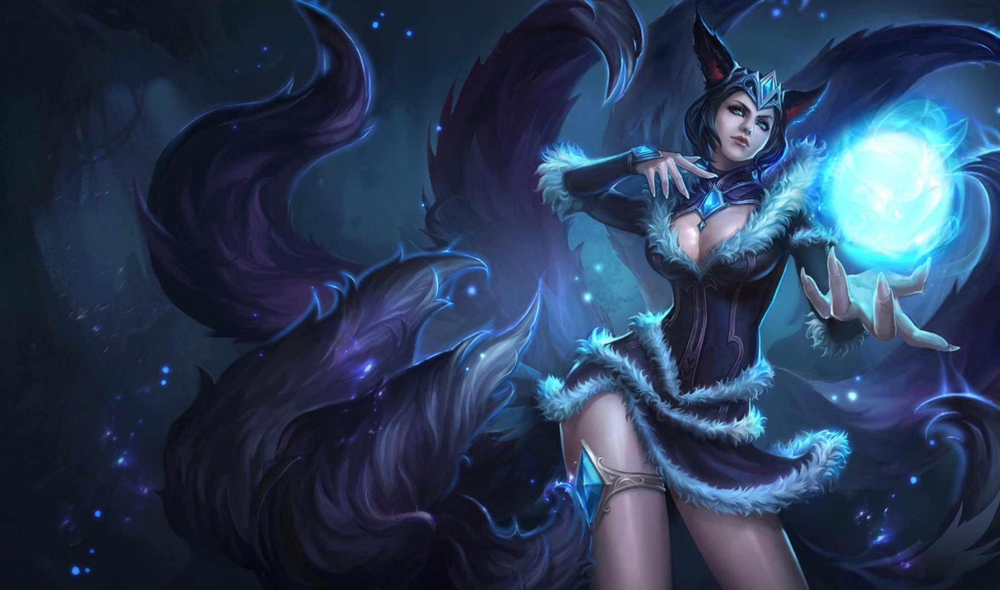 art lol league of legends ahri girl ears tails magic ball sphere crystal