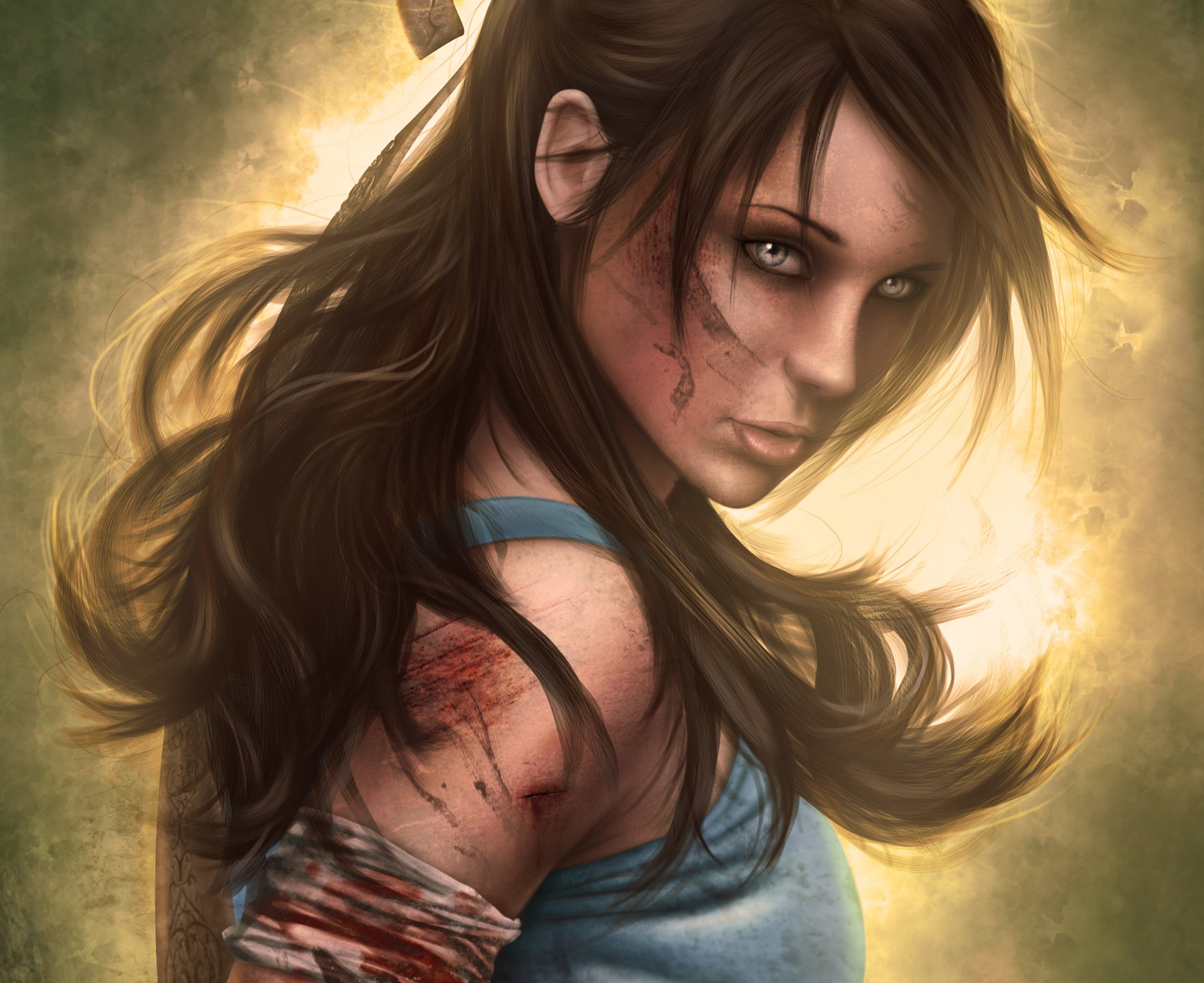 tomb raider lara croft 2013 face dirt hair look bandage blood game