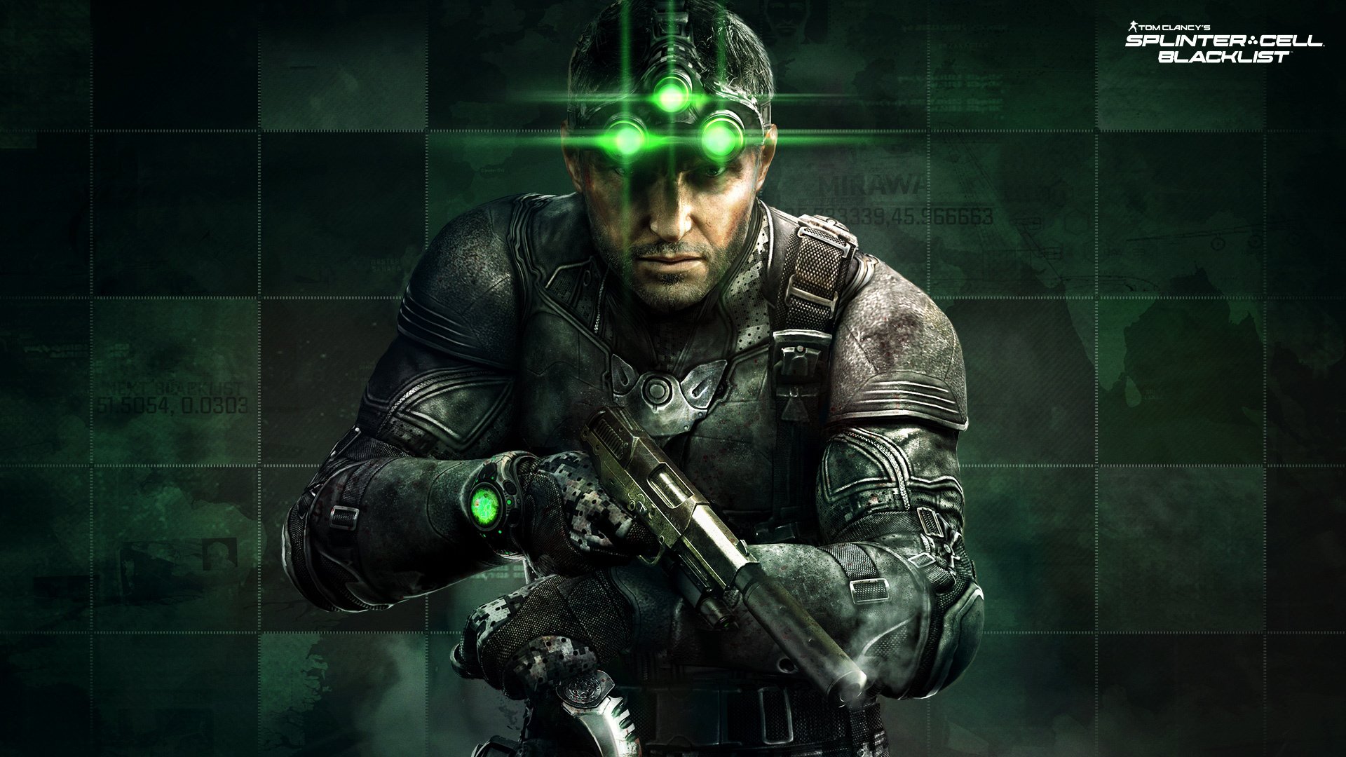 tom clancy splinter cell : blacklist split cells: blacklist tom clancy sam fisher samuel leo fisher samuel L. fisher agent weapon pistol knife night vision goggles gear ubisoft toronto