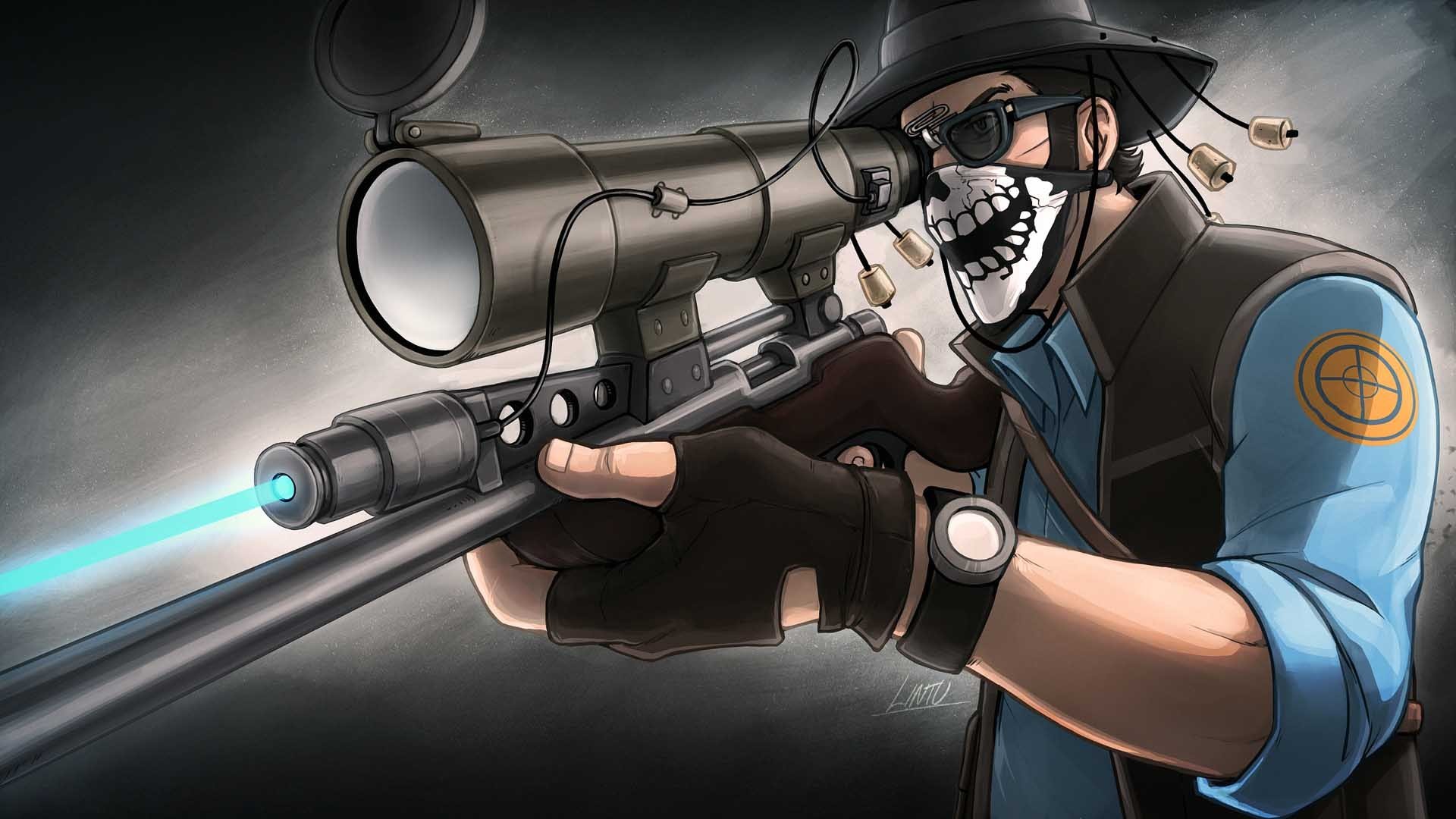 team fortress 2 tf 2 sniper souverain fusil vue chapeau foulard lunettes