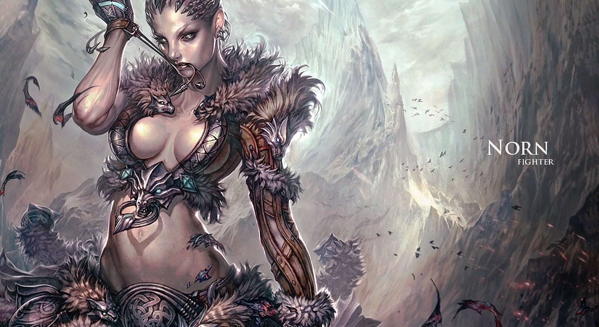 guild wars fille combattant gorge oiseaux vol