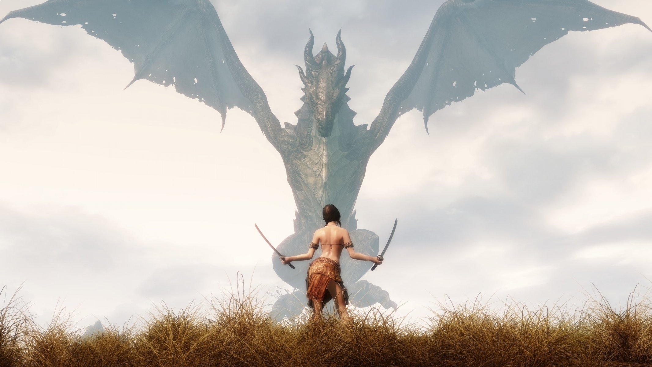 the elder scrolls v skyrim ragazza drago arma erba nebbia