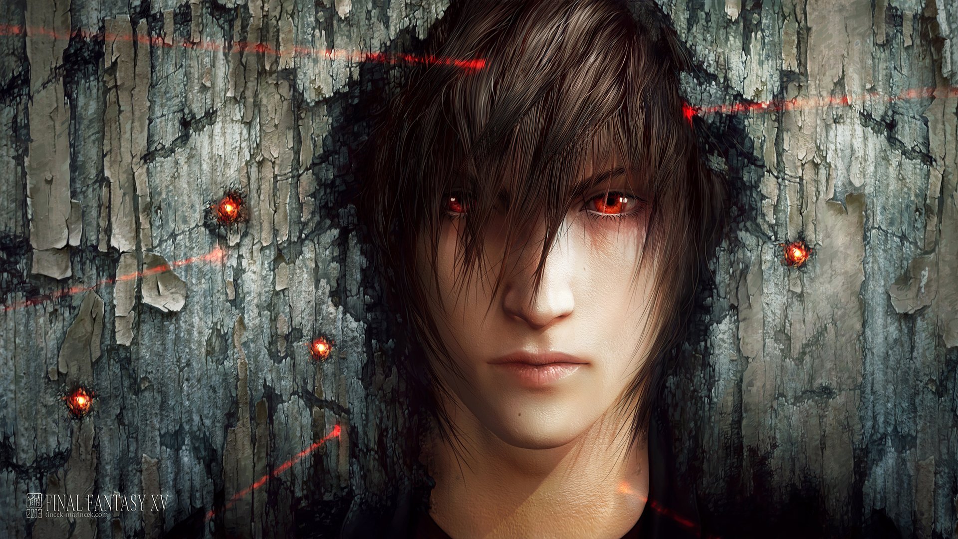 art tincek-marincek final fantasy xv noctis lucis caelum facet celownik laser twarz czerwone oczy