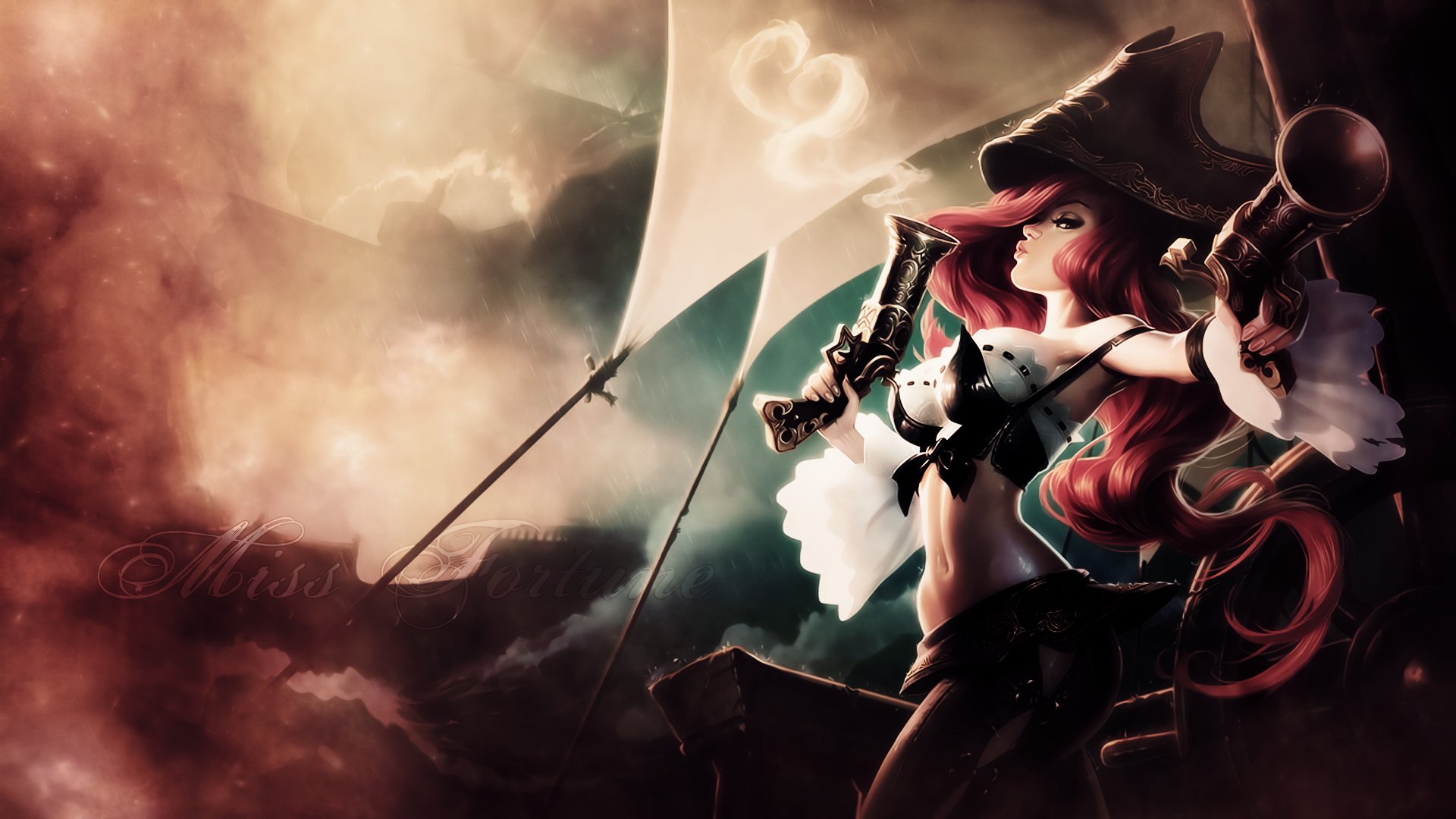 arte league of legends miss fortune ragazza armi revolver vele