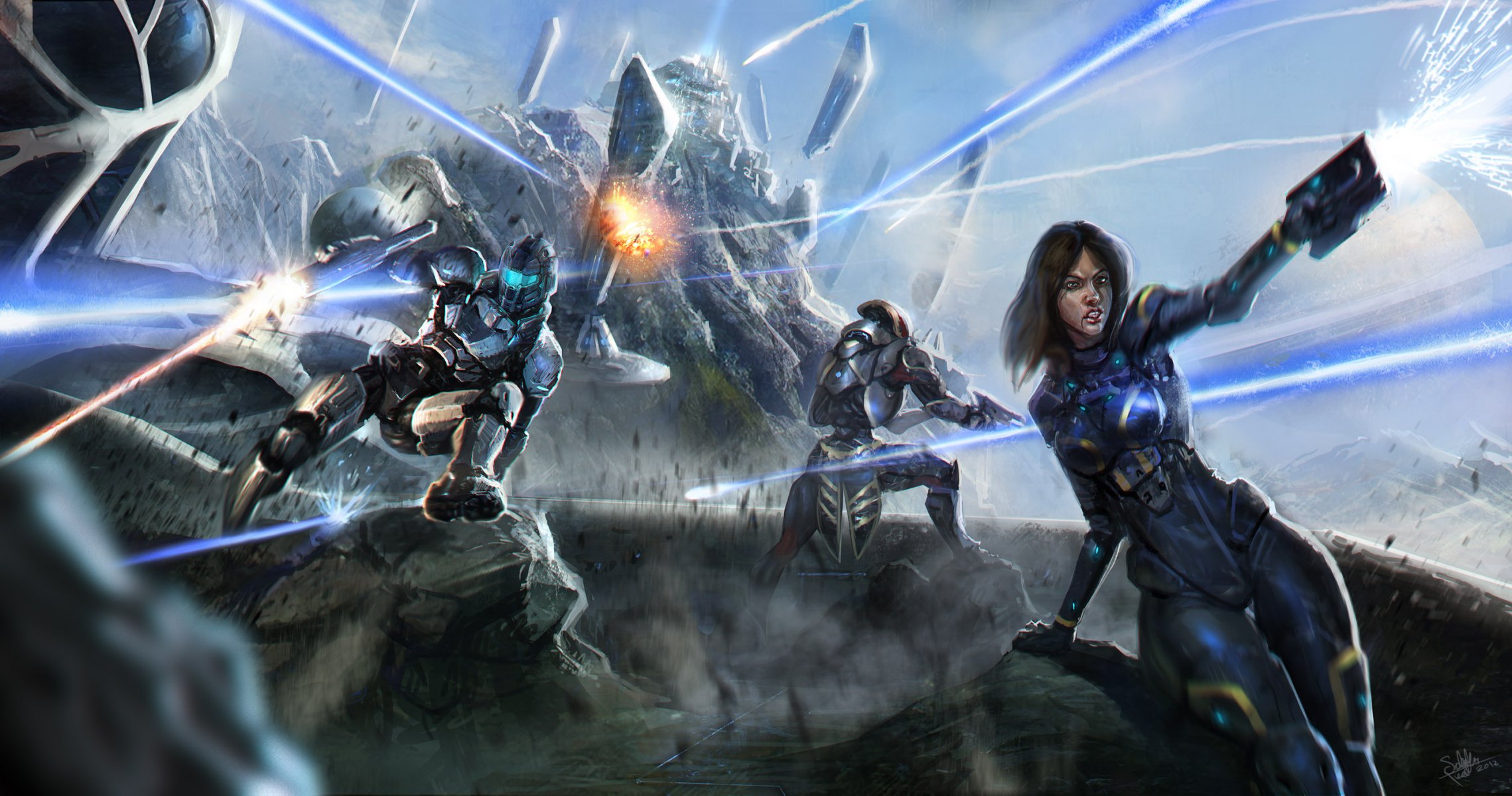 arte salvador trakal mass effect shepard rocas armas batalla disparos armadura javik javik ashley