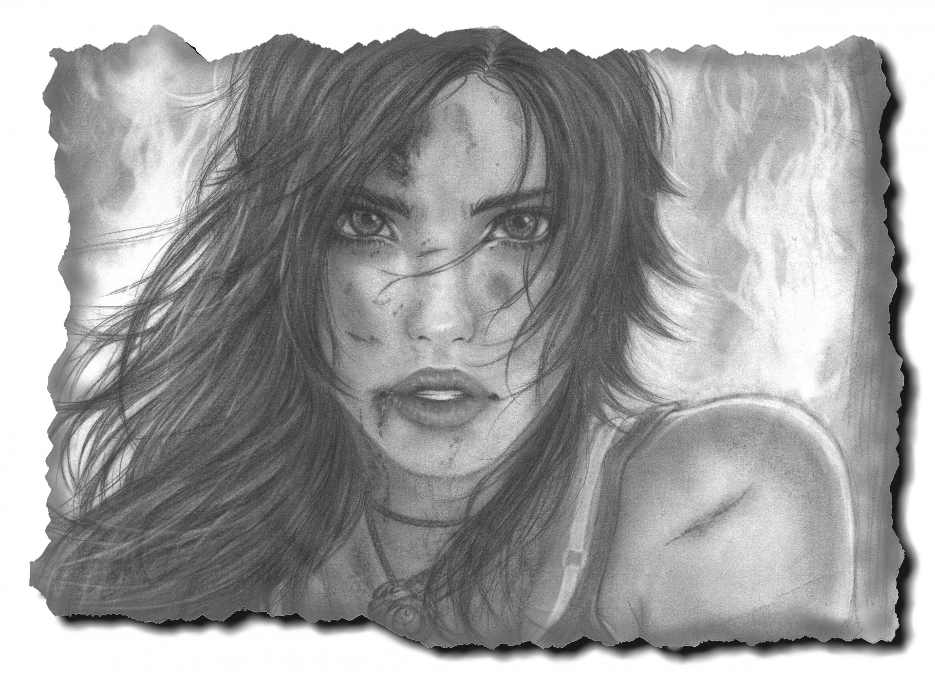 lara croft tomb raider art picture girl face view lips hair