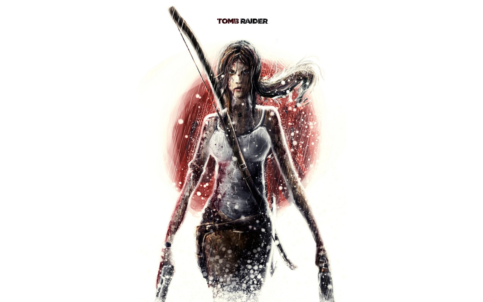 tomb raider lara croft chica armas sangre fondo blanco minimalismo