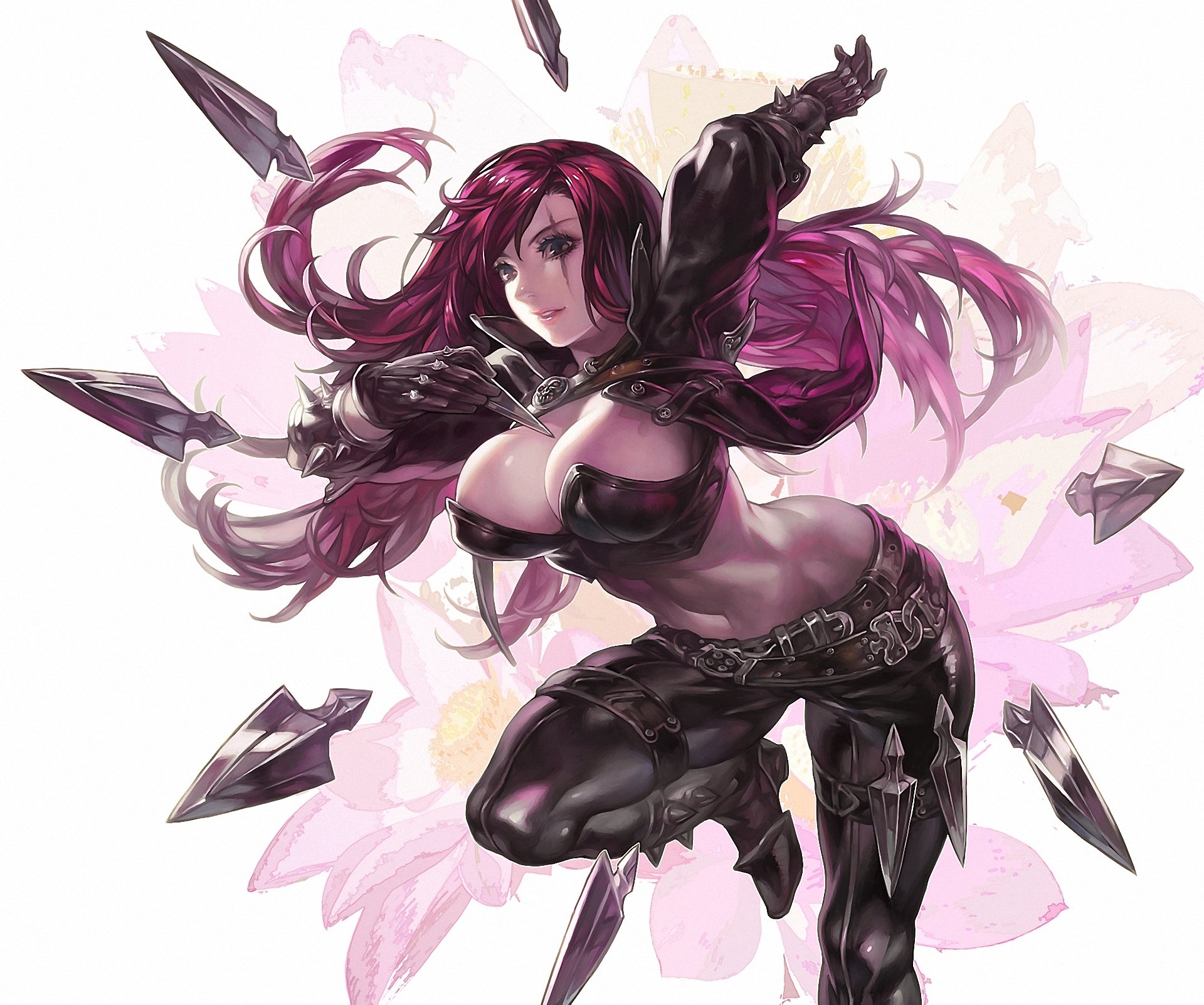 arte aoin omegaboost katarina liga de leyendas chica pose armas cuchillos