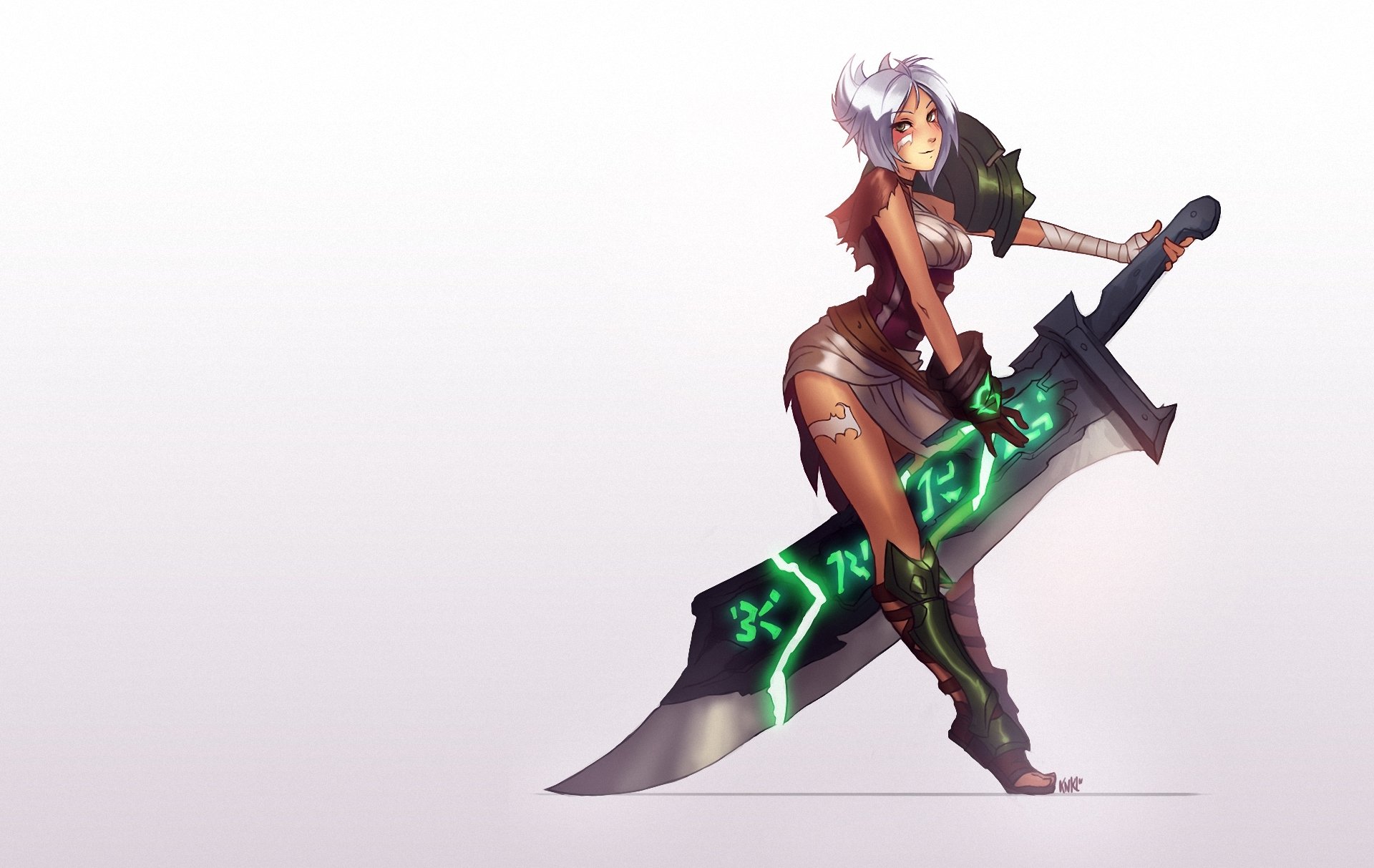 art riven league of legends girl sword background