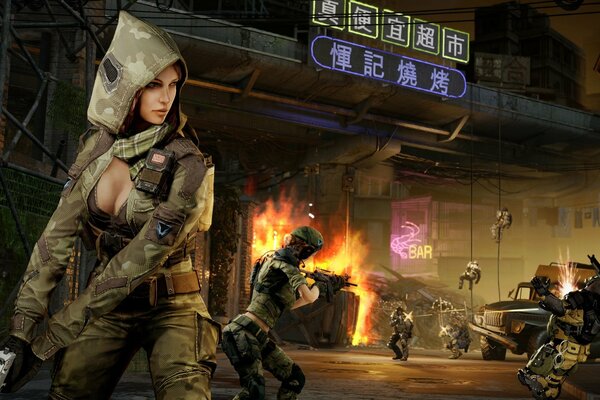 Beautiful girls fight with men in warface