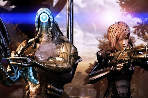 Art of mass effect with girl and Geth