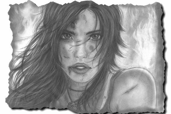 Dessin de Lara Croft avec les cheveux lâches