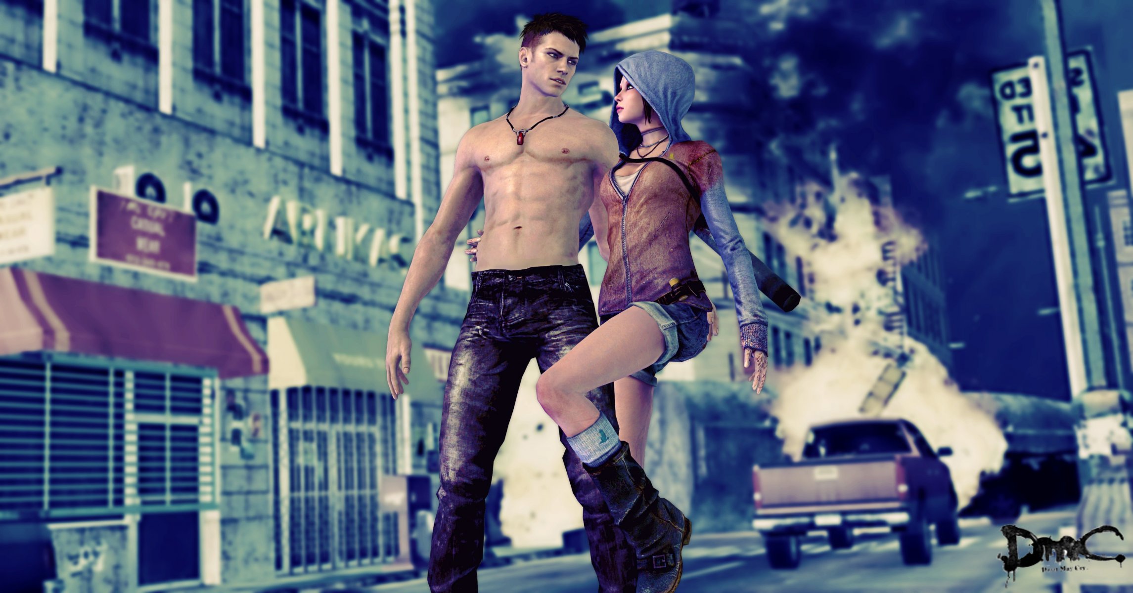 dmc devil may cry 5 kat dante capucha pantalones cortos jeans look juego. ciudad destrucción máquina