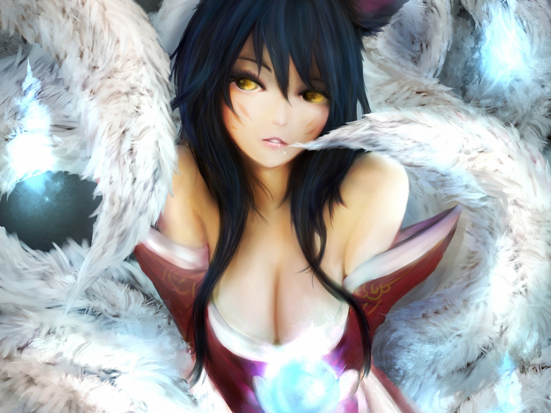 ahri league of legends dziewczyna ogony piłka magia