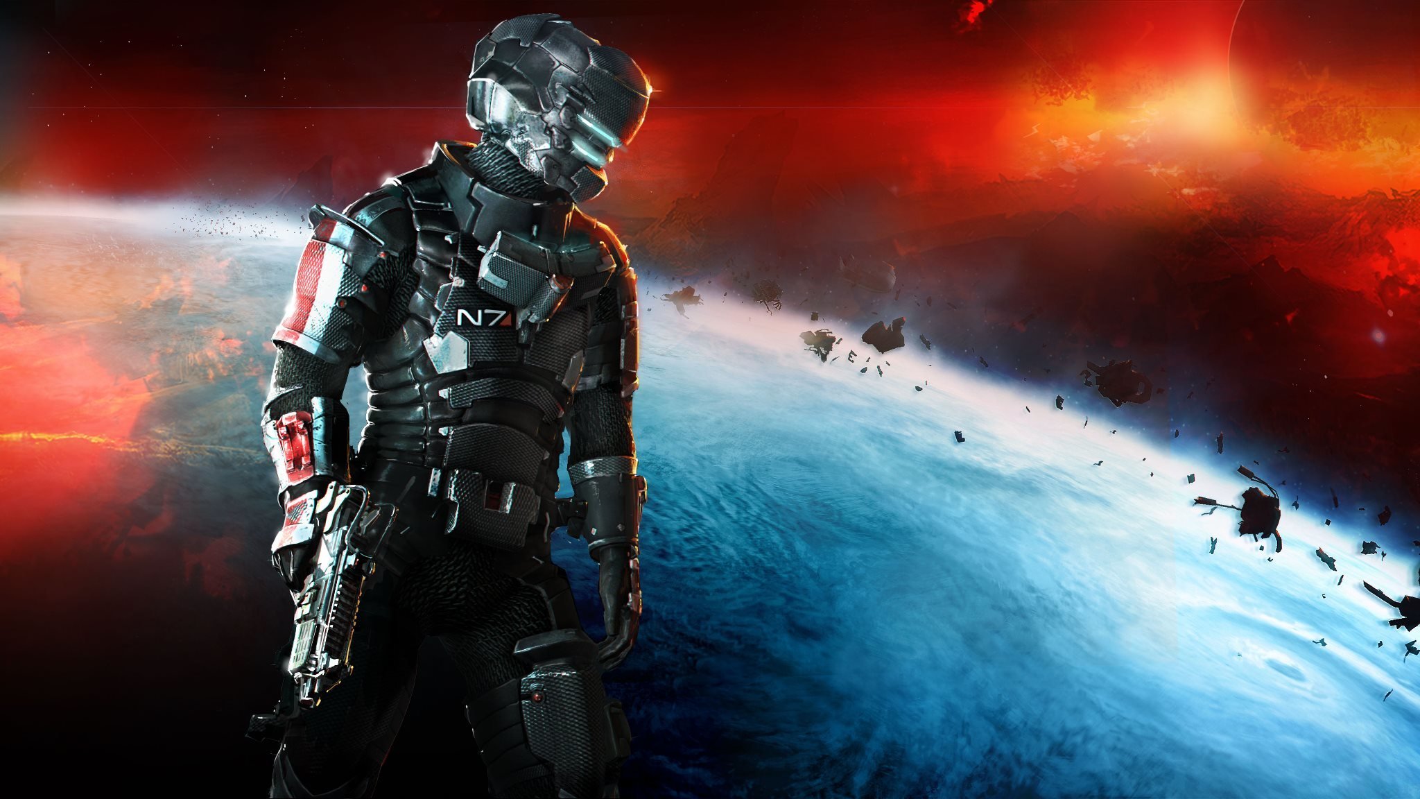 dead space 3 dlc n7 rüstung n7 rüstung mass effect 3 isaac clark isaac clark waffe raum planet electronic arts visceral game