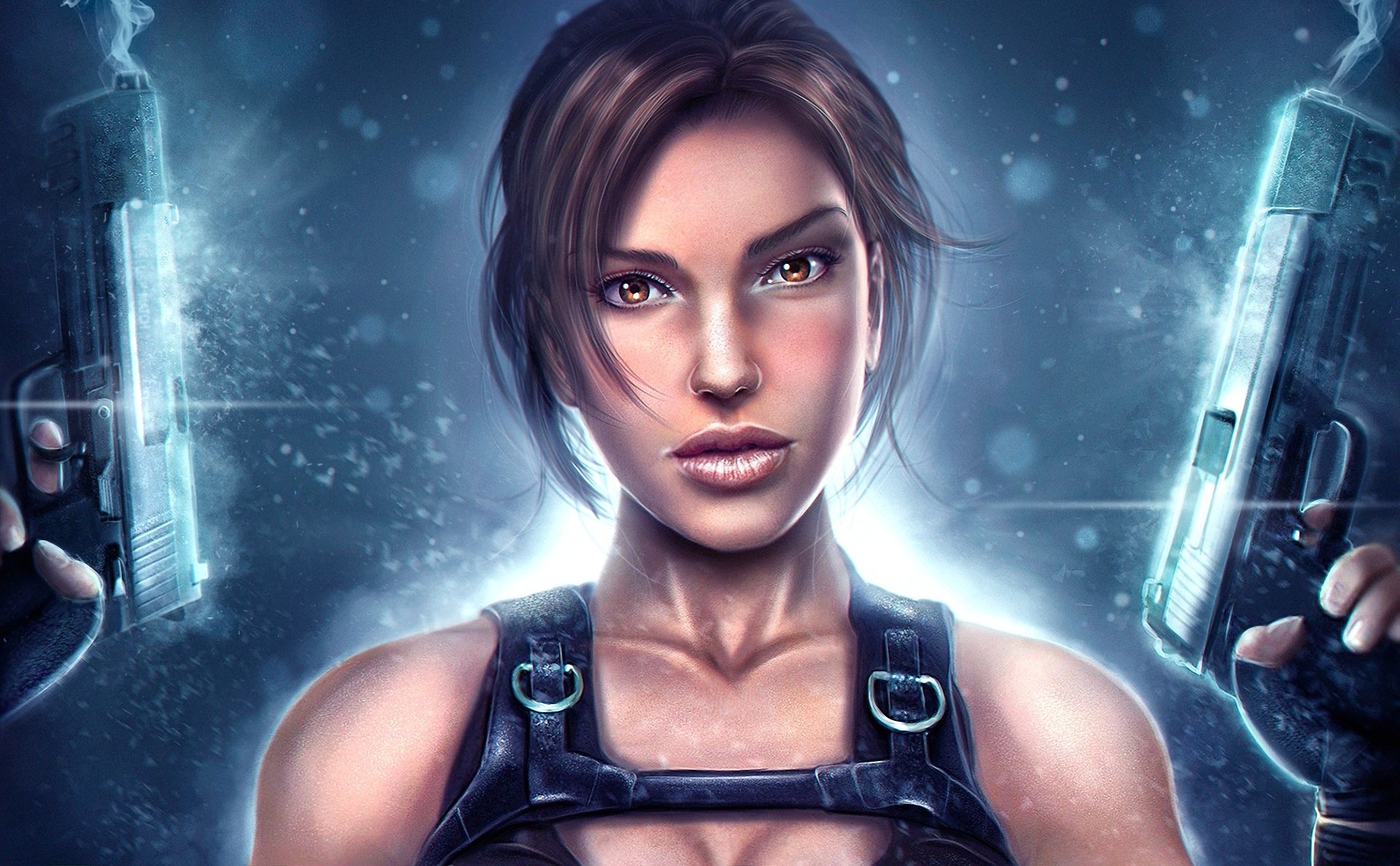 арт tomb raider лара крофт девушка оружие пистолеты