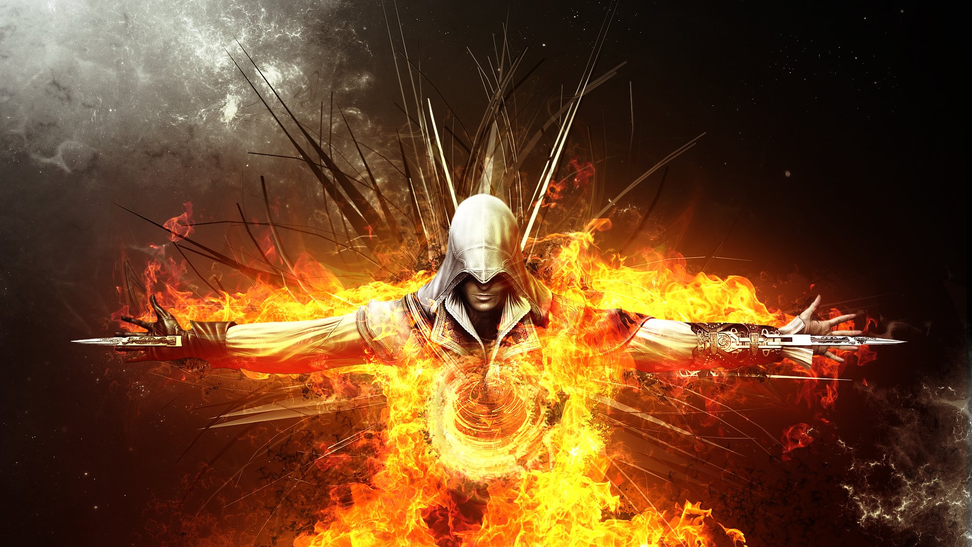 zabójcy 2 ezio auditore da firenze zabójca strach assassin s creed assassin płomień ogień ostrza abstrakcyjne tło sztuka