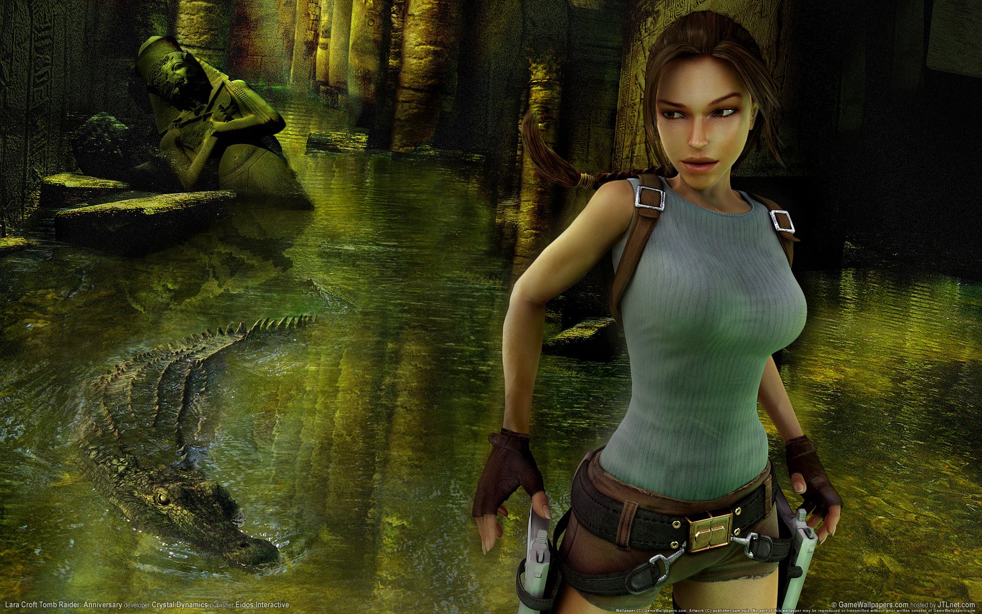 lara croft tomb raider: anniversary wallpaper spiele mädchen waffen feuer krokodil ruinen lara croft tomb raider statuen