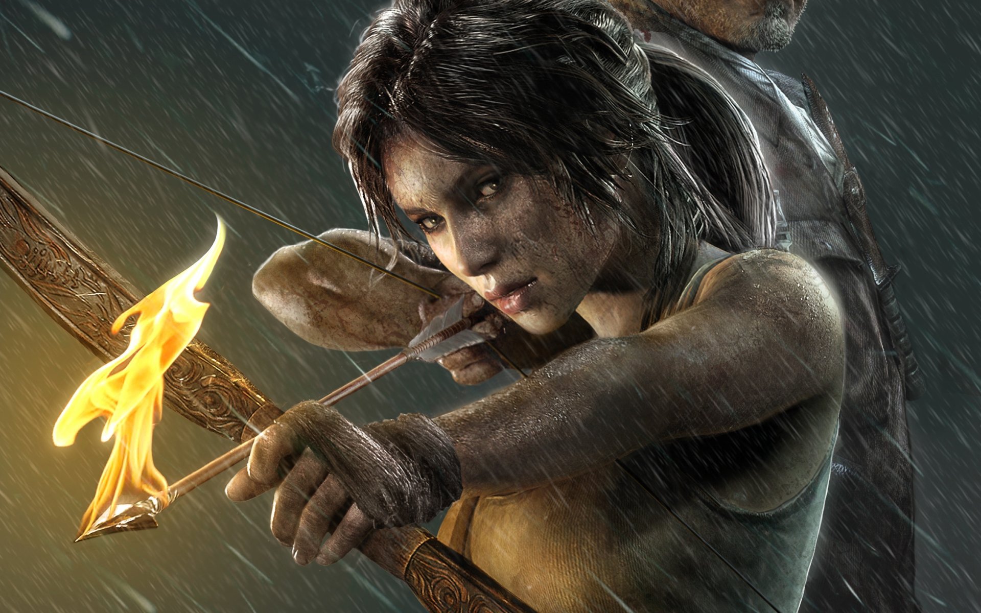 tomb raider lara croft spiel mädchen pfeil feuer regen