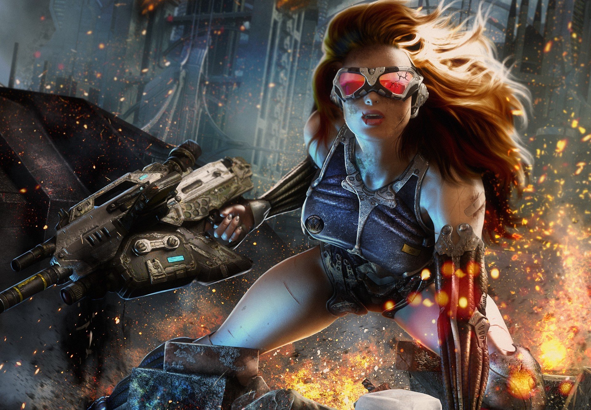 art crysis 4 girl sunglasses crack weapon town sparks machine wound scar