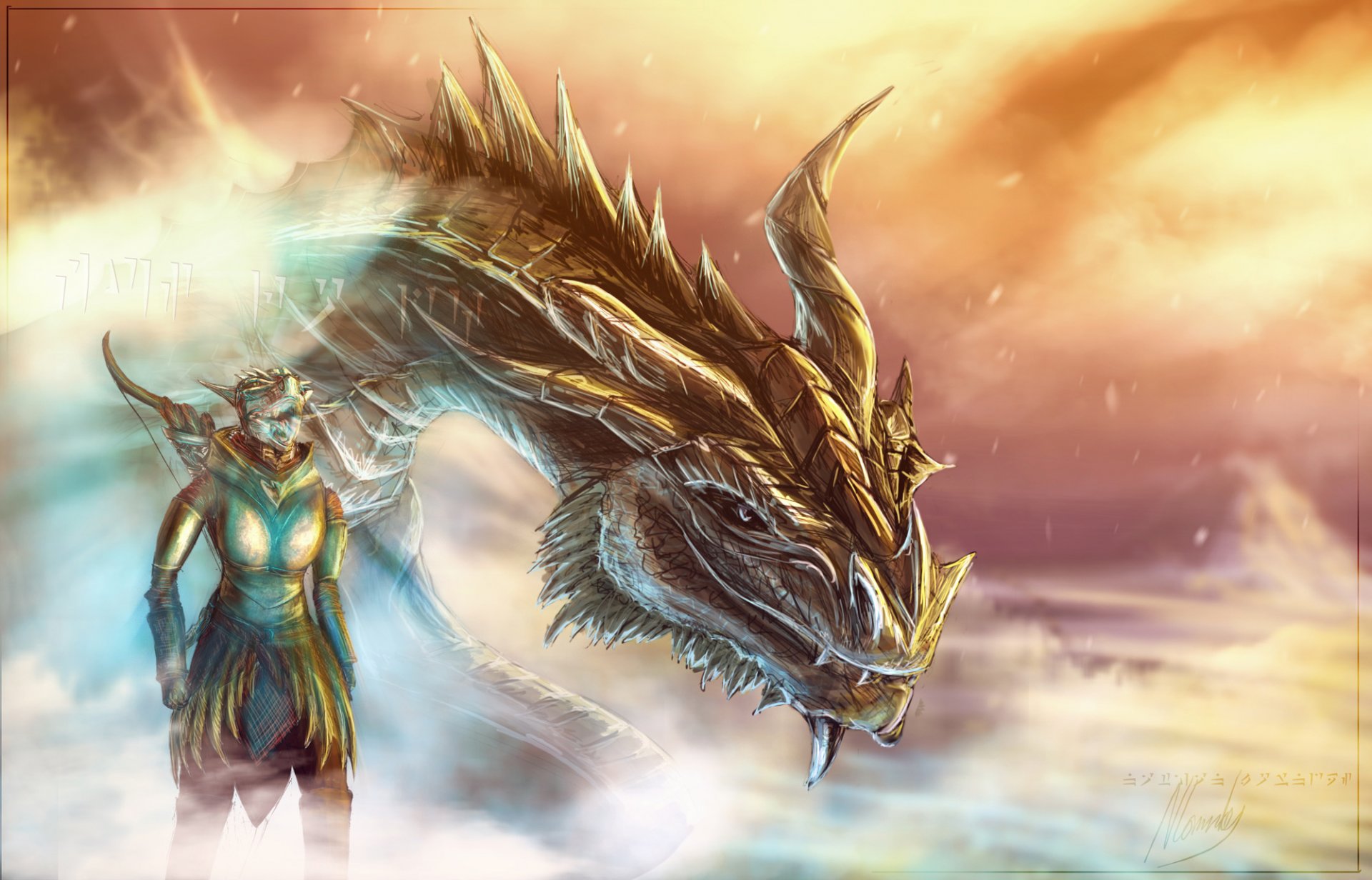 kyrim argonianina raza parturnax dragón dovakin arte
