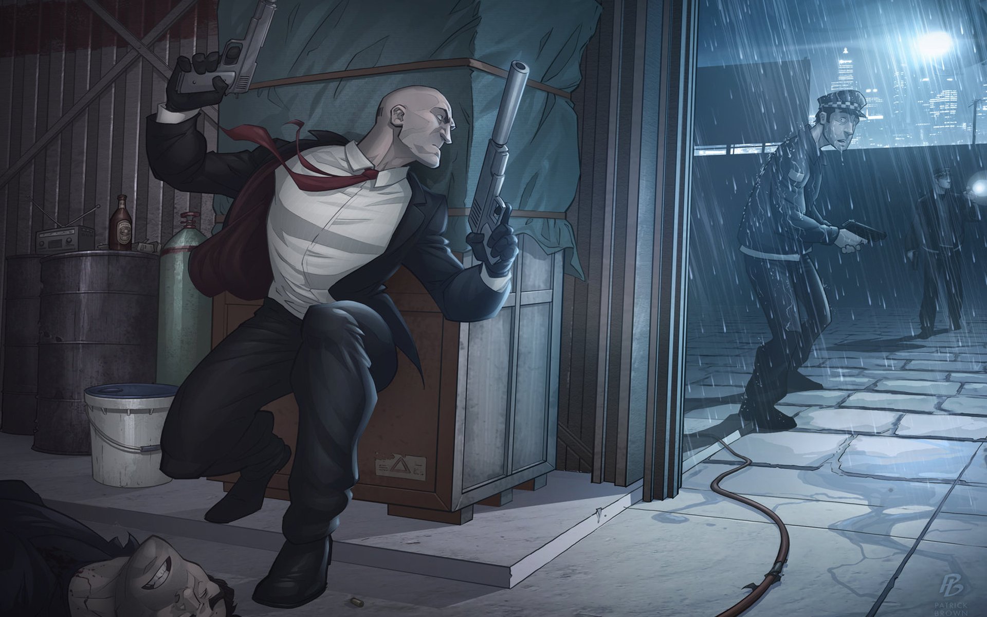 hitman absolution killer guns rain police patrick brown