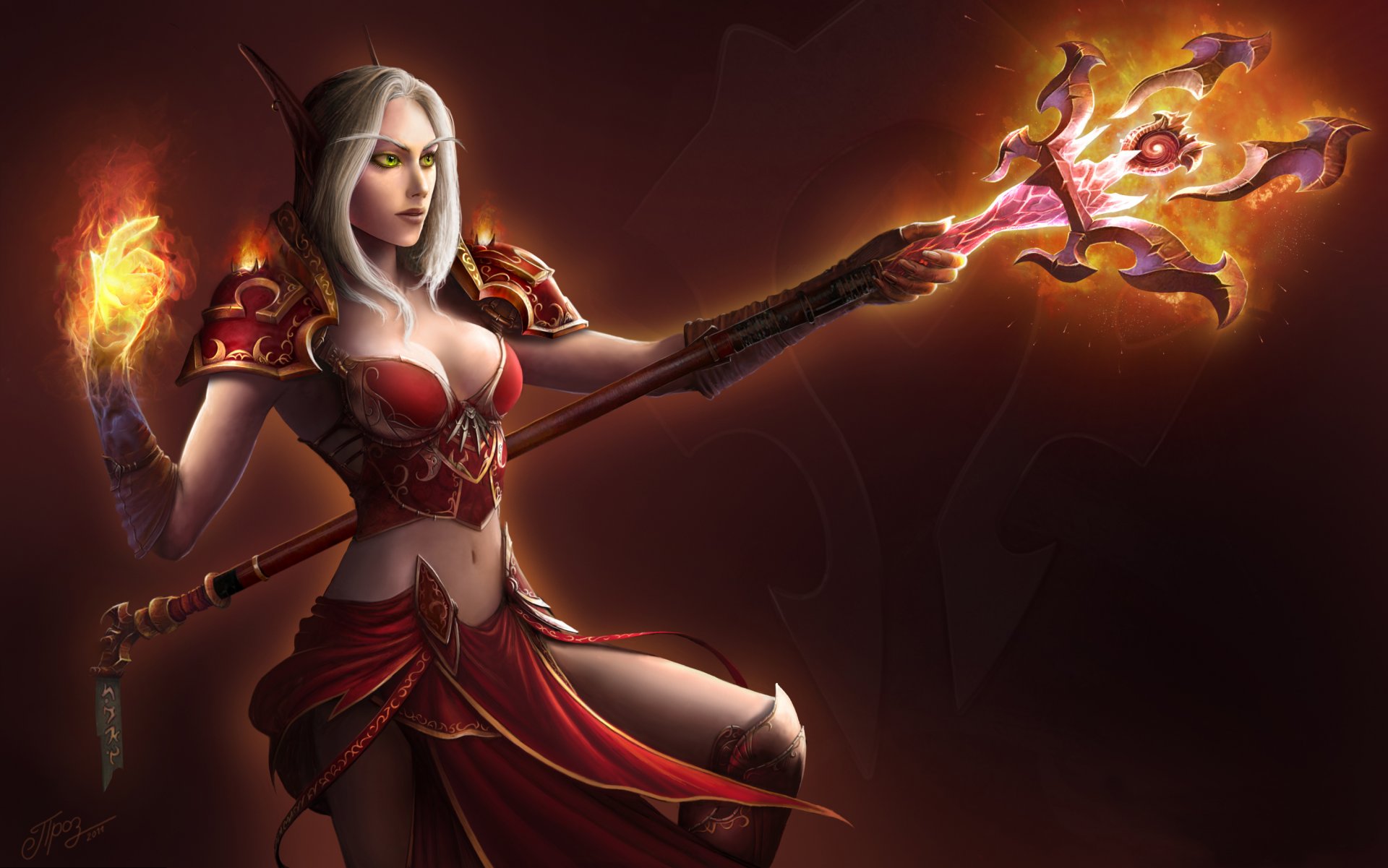 world of warcraft wow elf krwi elf mag laska ogień
