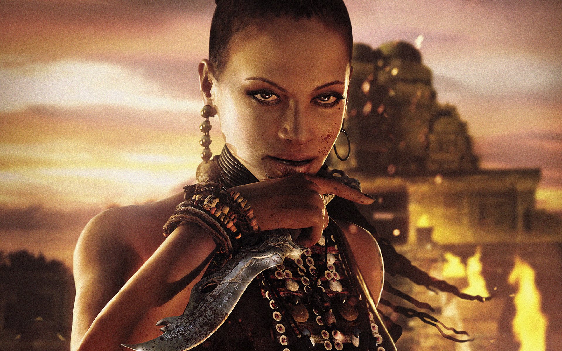 far cry 3 ubisoft zither citra sister queen fire bracelet dagger knife blood girl beads island view